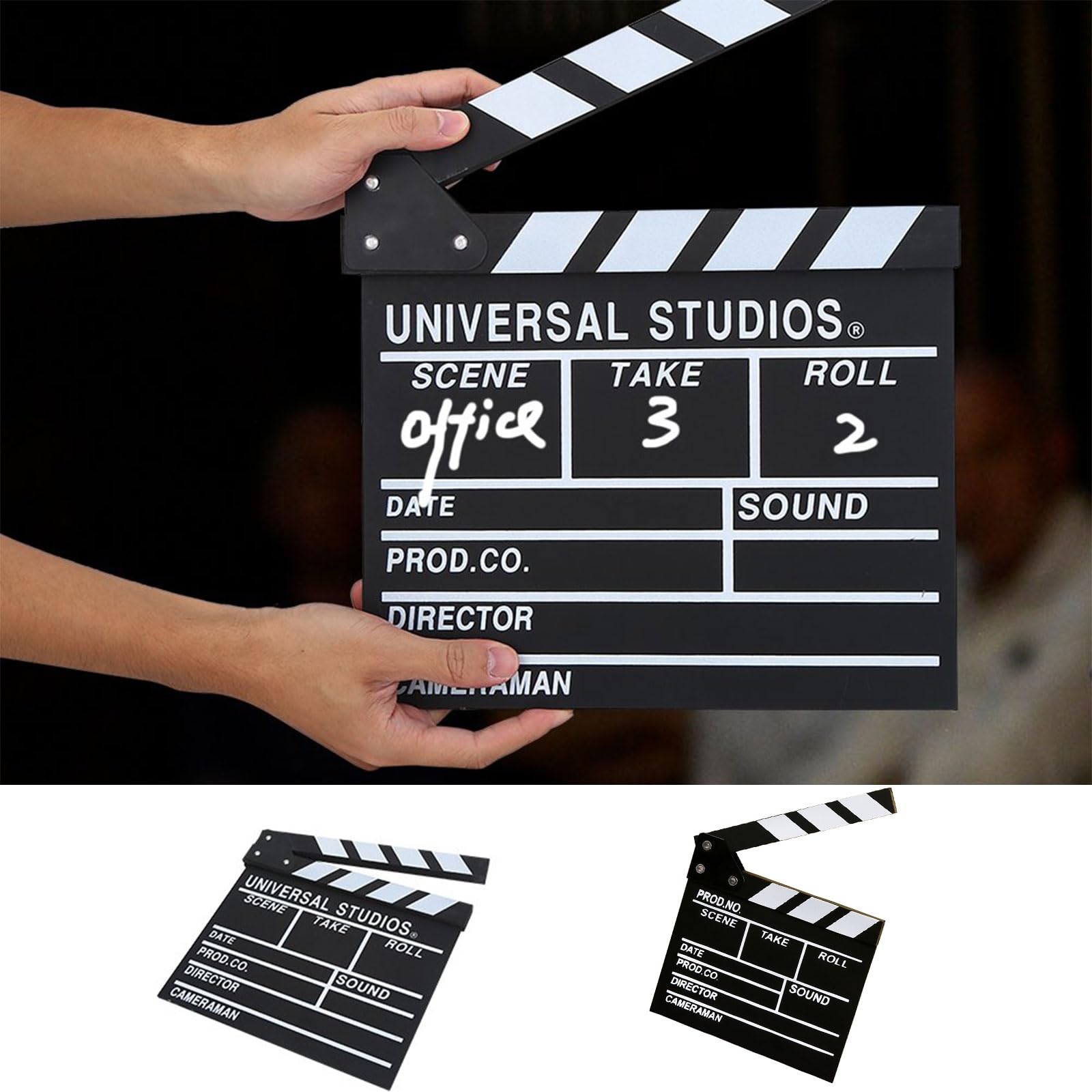clap De Cinéma Générique Noir et Blanc 18 x 20 cm Clapper Board Réalisateur Marqueur Cinéma Décoration Film Coupe Prop pour Production Vidéo TV Action Cut Clapper 2pcs