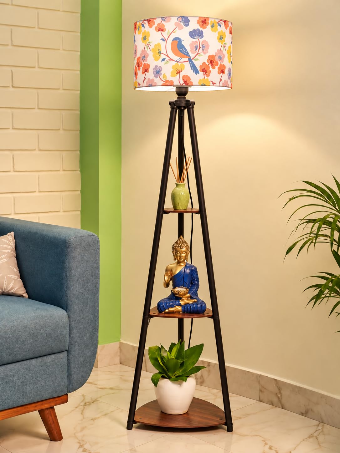 Crosscut LED Tripod Floor Lamp - 3 Shelves, White -8 Crosscut LED Tripod Floor Lamp - 3 Shelves, White -8