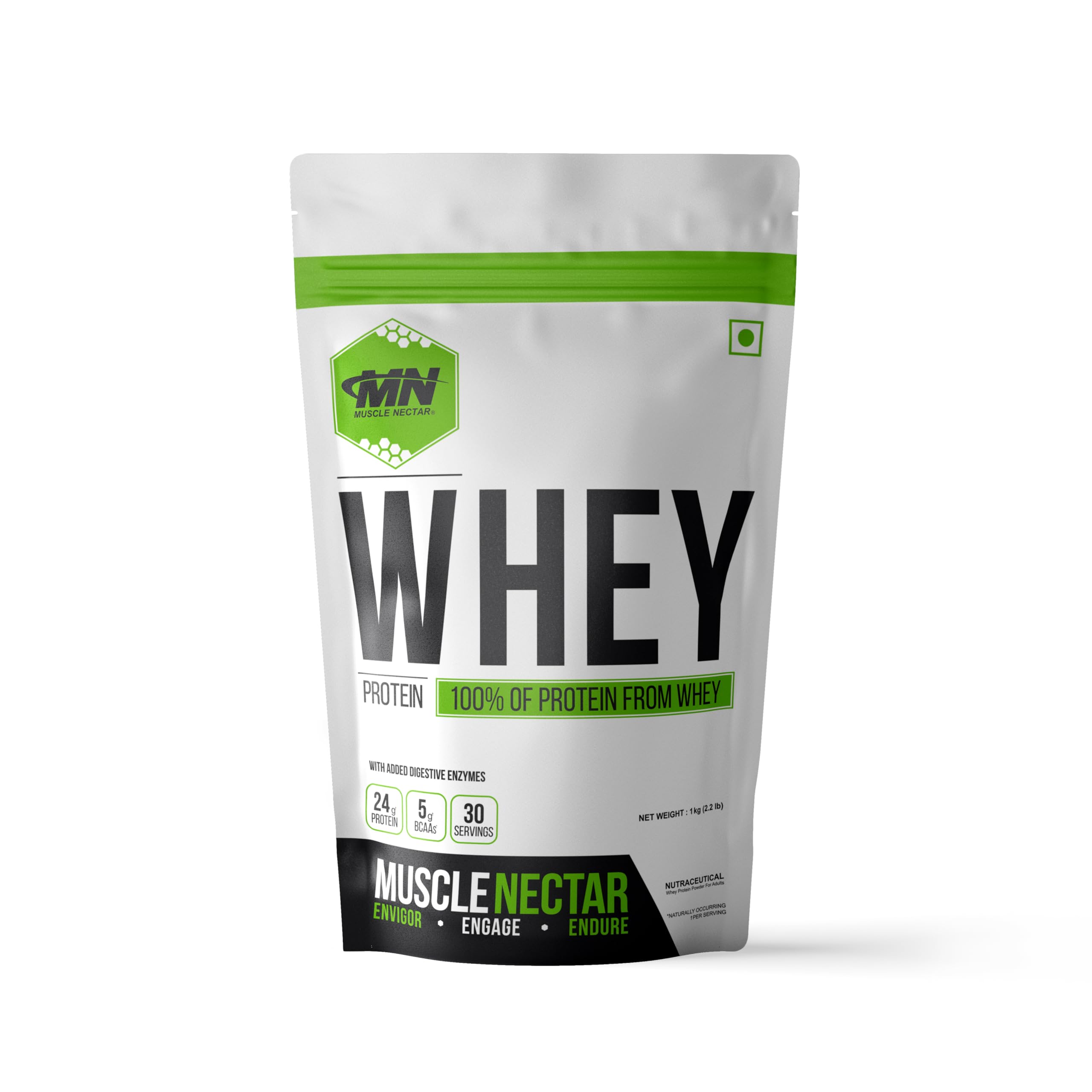 Muscle Nectar Whey Protein with Digestive Enzymes, 24g (73%) Protein (Dutch Chocolate, 1 kg / 2.2 lb, 30 Servings)