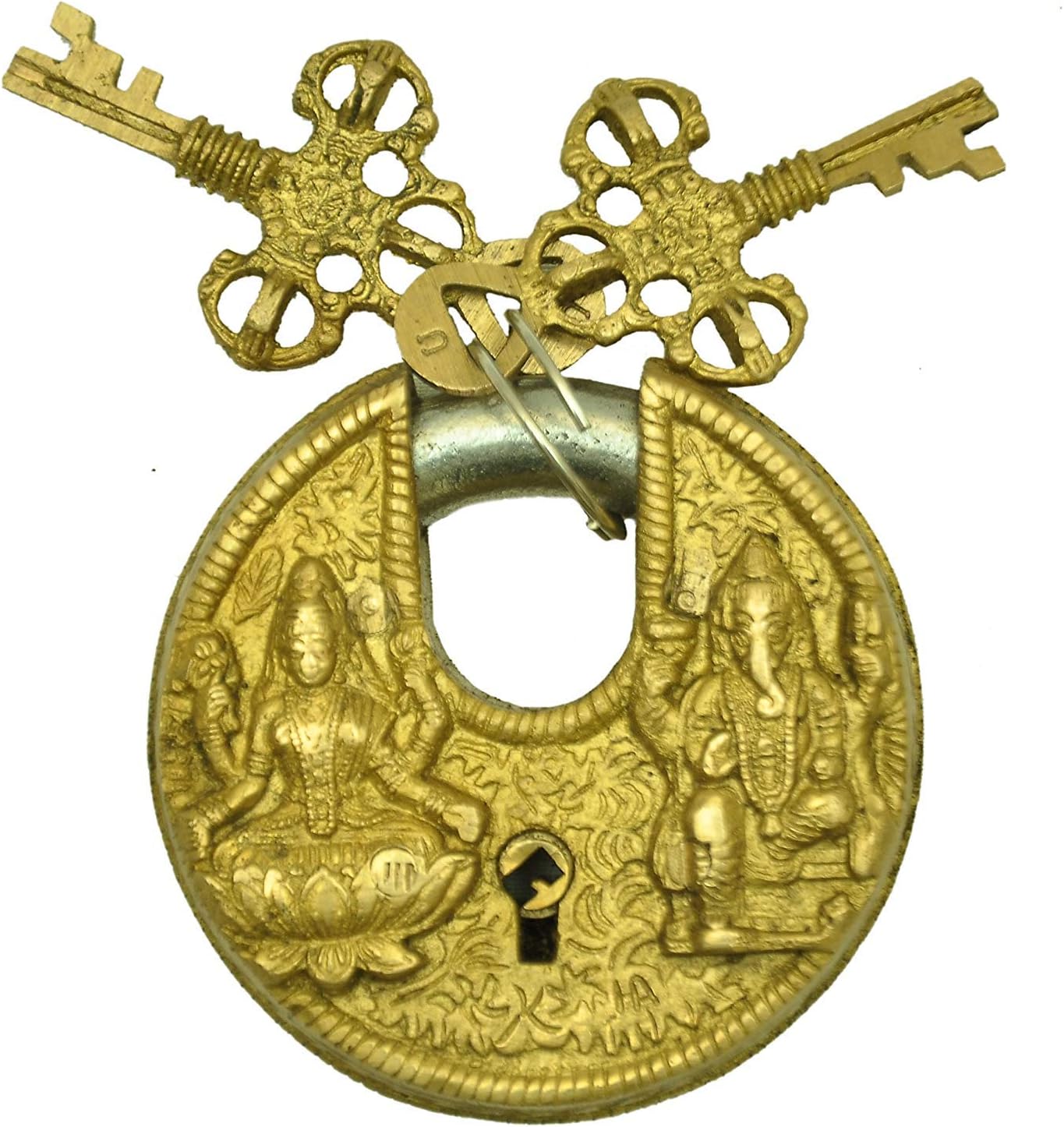 PARIJAT HANDICRAFT Door Lock Brass Handicraft Golden Finished Laxmi Ganesha Functional Combination Security Padlock.