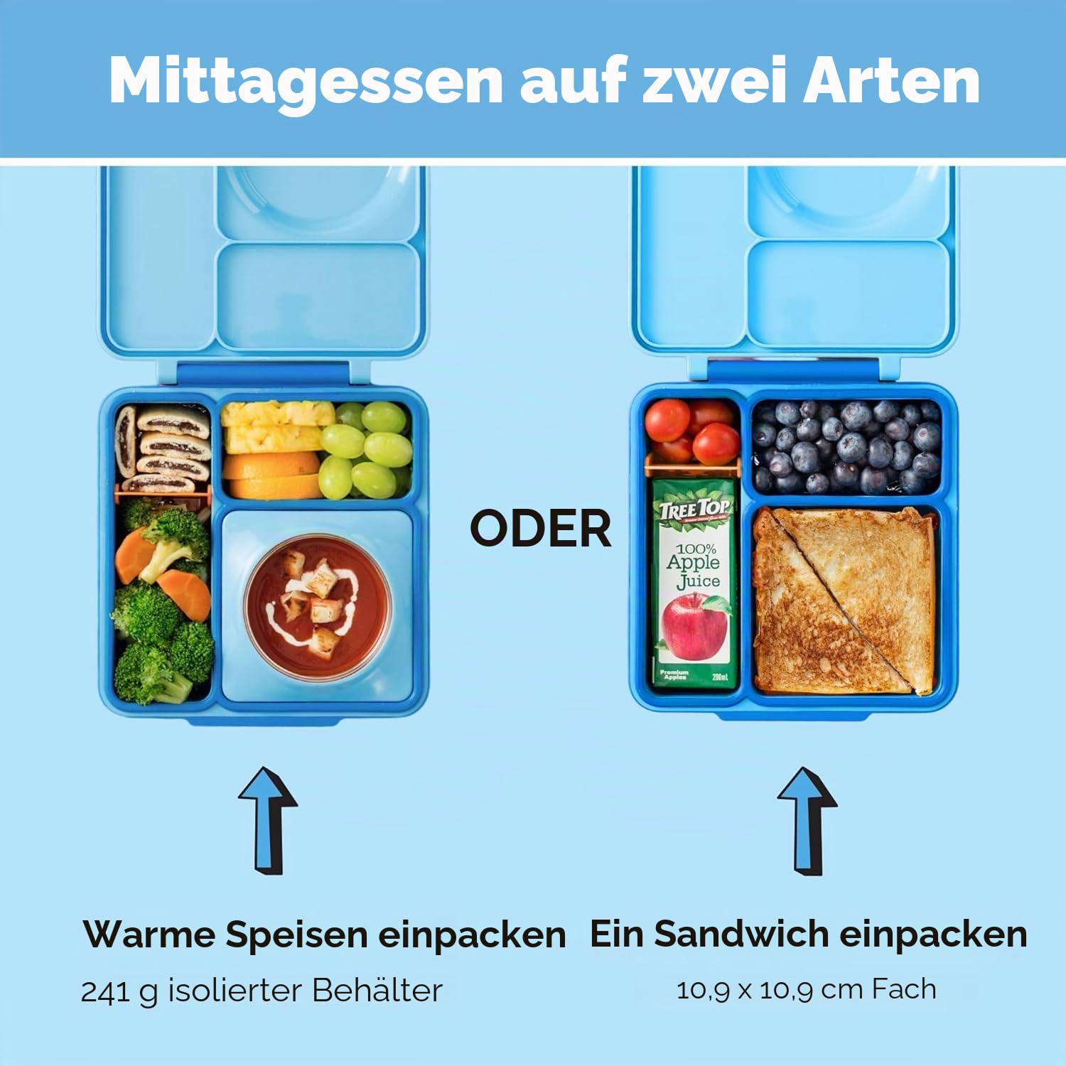 Omiebox Bento Butterbrotdose mit Thermosflasche für Kinder Himmelblau