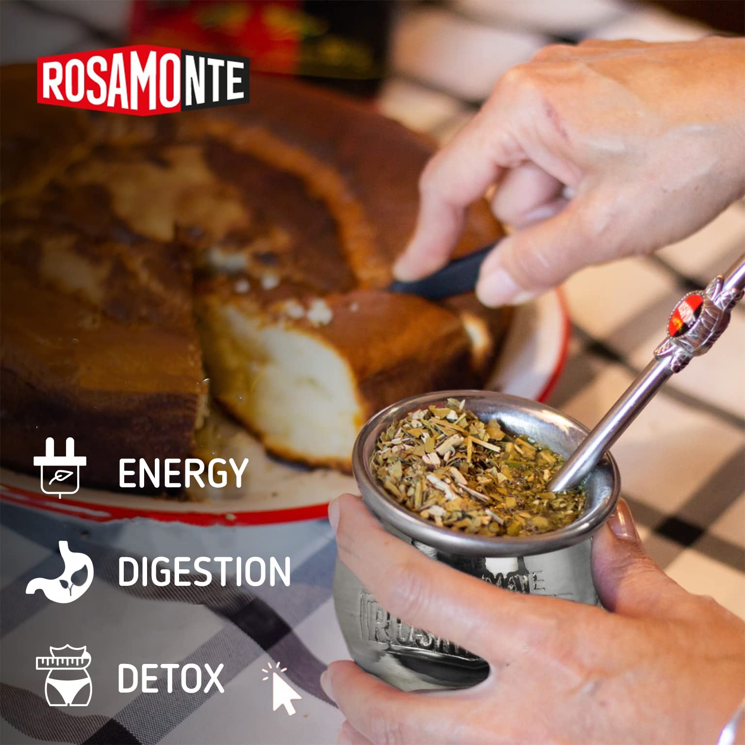 Yerba Mate Herbata Set: Rosamonte Tradycyjny 1kg + Próbka (40g) | Drewniany Kubek do Mate pokryty Aluminium (Tykwa) i Słomką (Bombilla) |Bogaty w Antyoksydanty |