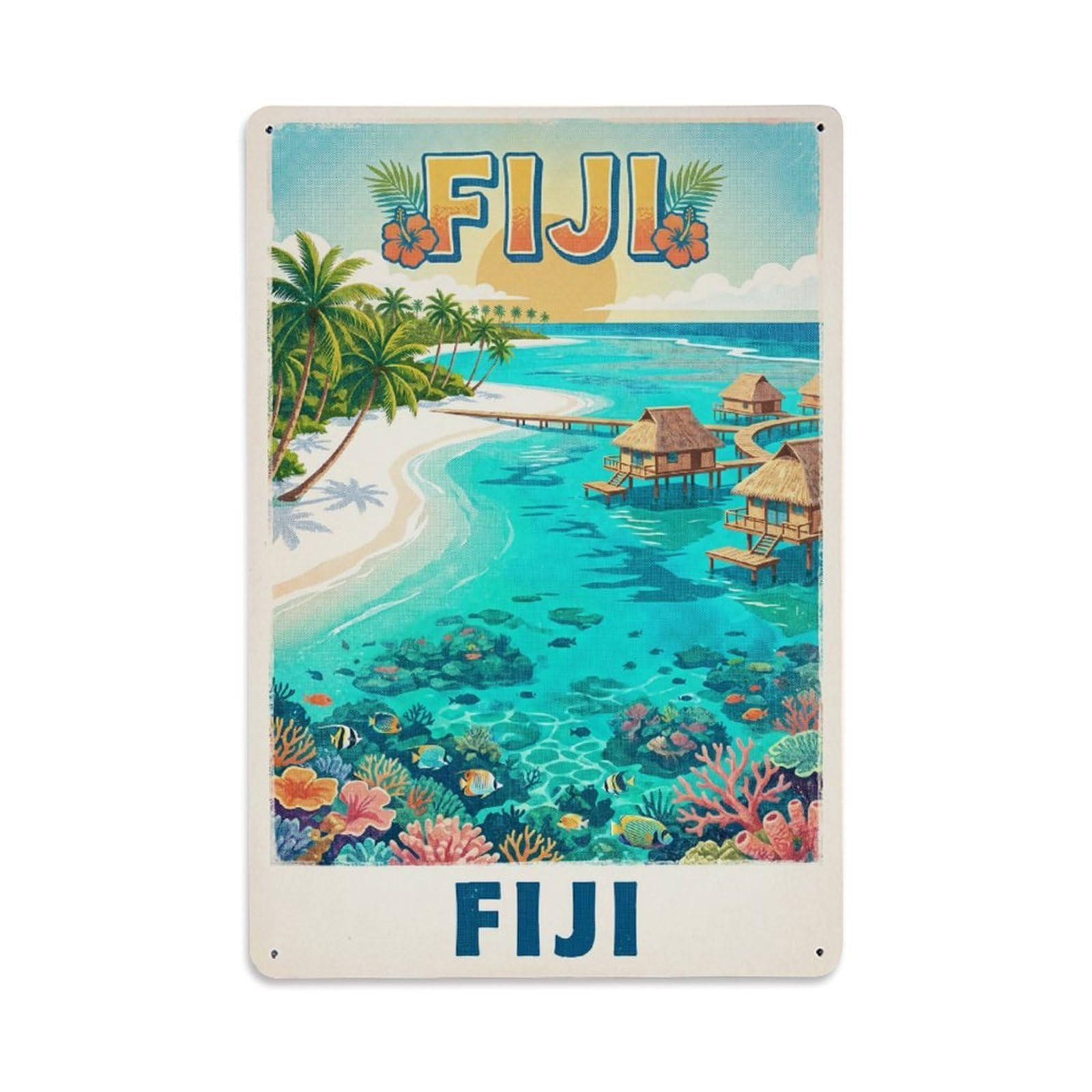 Vintage Travel Fiji Metal Tin Sign Plaque Wall Decor for Cafe, Club Bar, Office, Garden Metal Poster 8x12Inch