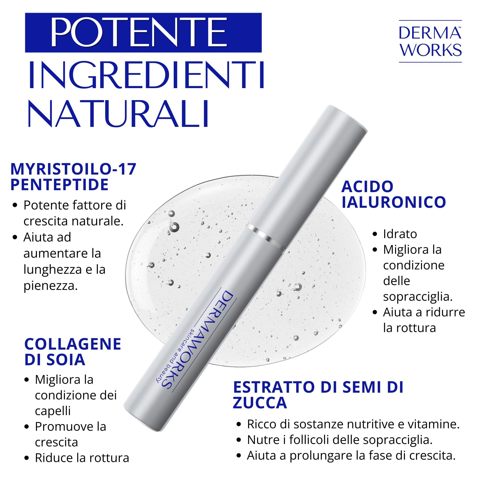 SIERO SOPRACCIGLIA RICRESCITA RAPIDA per Sopracciglia Perfette Donna e Uomo - con Péptidi Attivi e Acido Ialuronico - Risultati in 8 Settimane - Brow Serum di DERMAWORKS