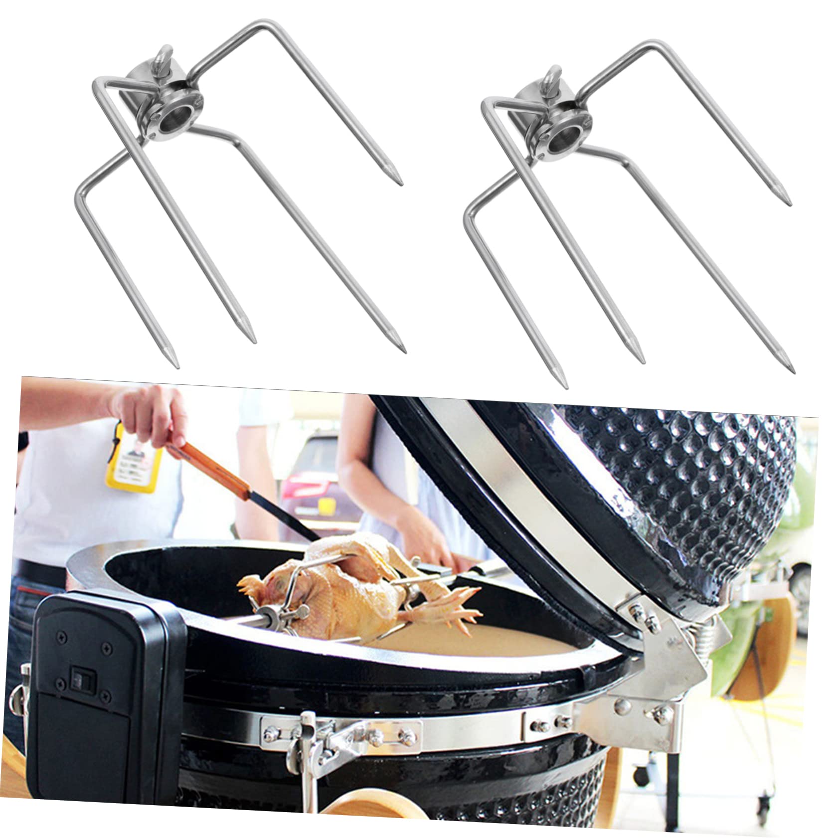 Mipcase 2piezas Tenedores De Barbacoa De Acero Inoxidable Para Asar Carne Accesorios Para Barbacoa Jardín