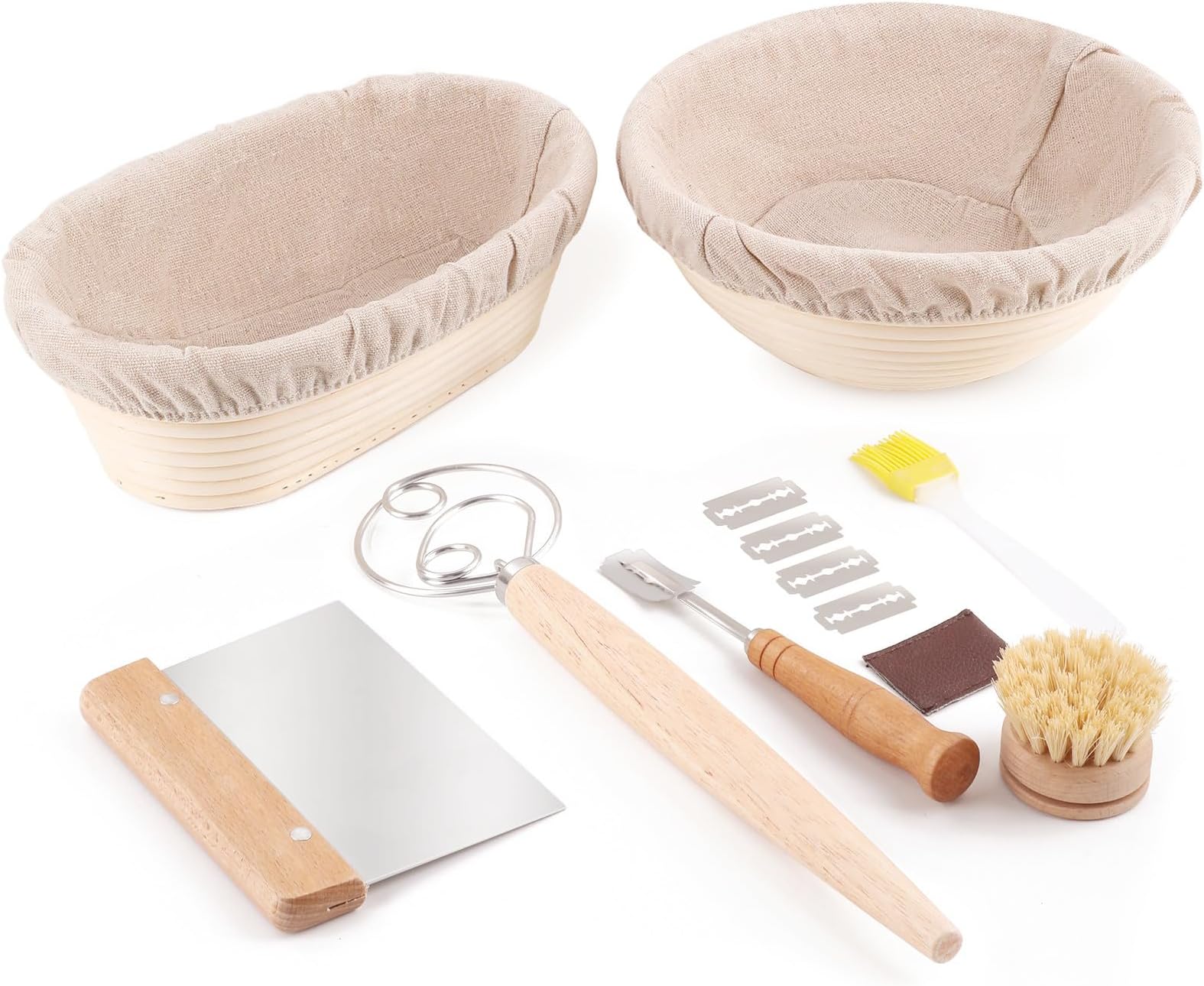 DOYOLLA 1pcs Oval Shaped 10" Banneton Brotform Bread Dough Proofing Rising Rattan Basket & Liner Combo
