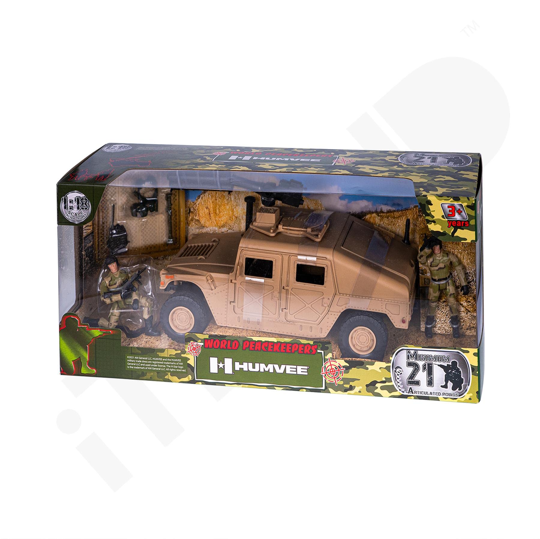 iTrend World Peacekeepers Military Action Figures and Vehicle Toys with Accessory - Realistic Combat Toys For kids - Durable ABS Plastic (World Peacekeepers - Desert Humvee)