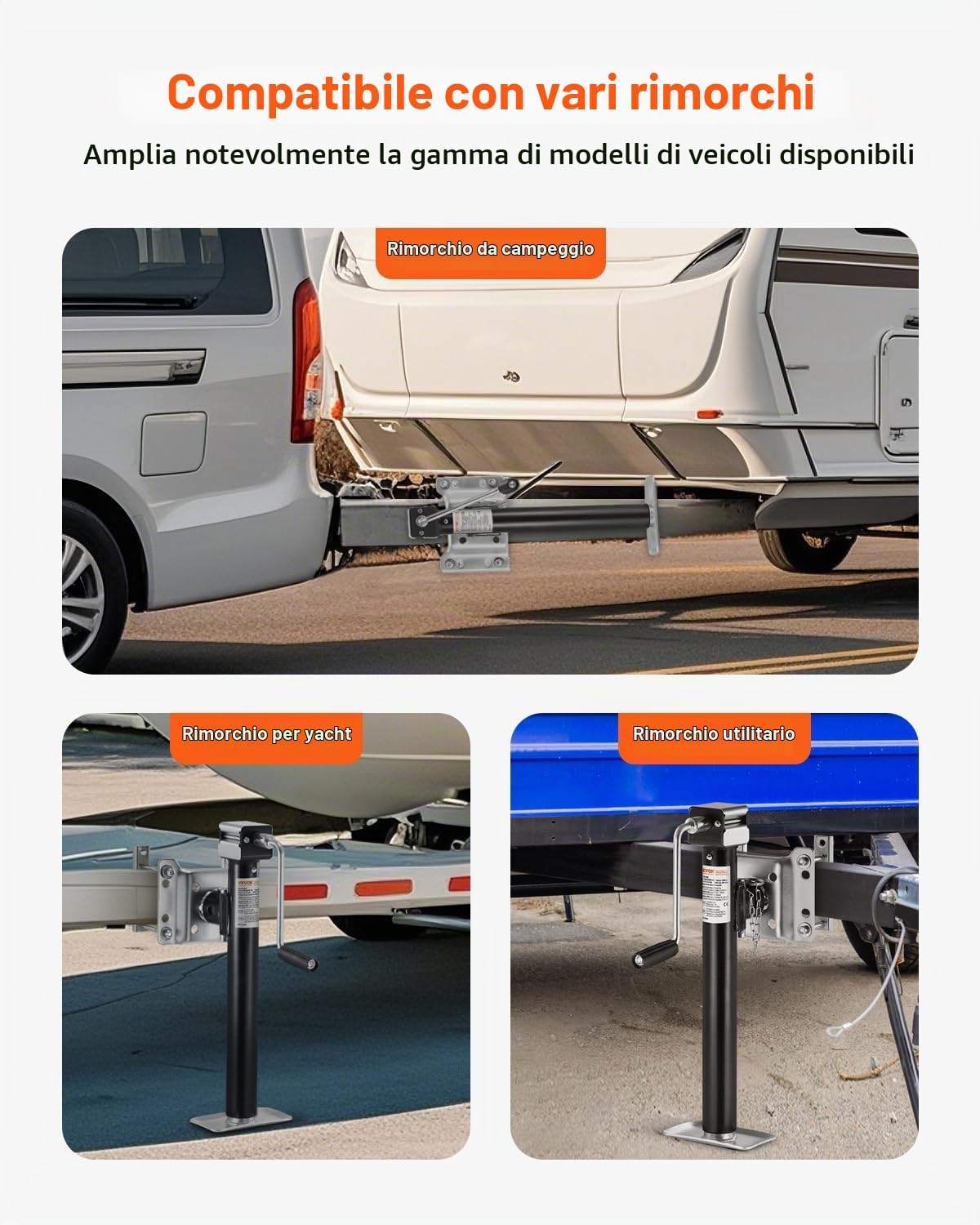 VEVOR Cric per Rimorchio, capacità Dinamico 2267 kg, Martinetto Girevole per Carichi con Bulloni, Supporto per Cricchetto con Sollevamento 365 mm con Maniglia per Rimorchio Camper Cavalli Yacht