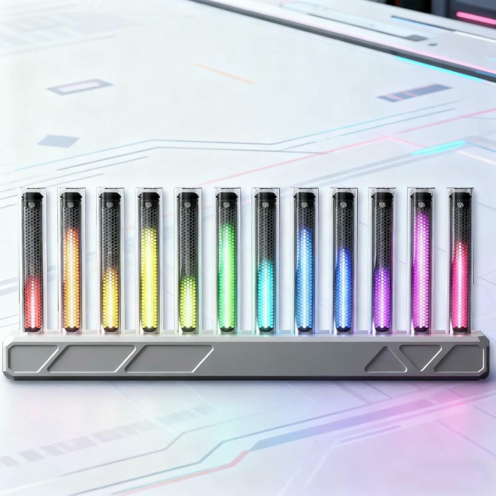 LED Musik Rhythmus Licht mit Nixie Röhren und 10 Lichteffektmodi RGB Sound Pickup Spektrum Lampe für Studio und Gaming Zimmer