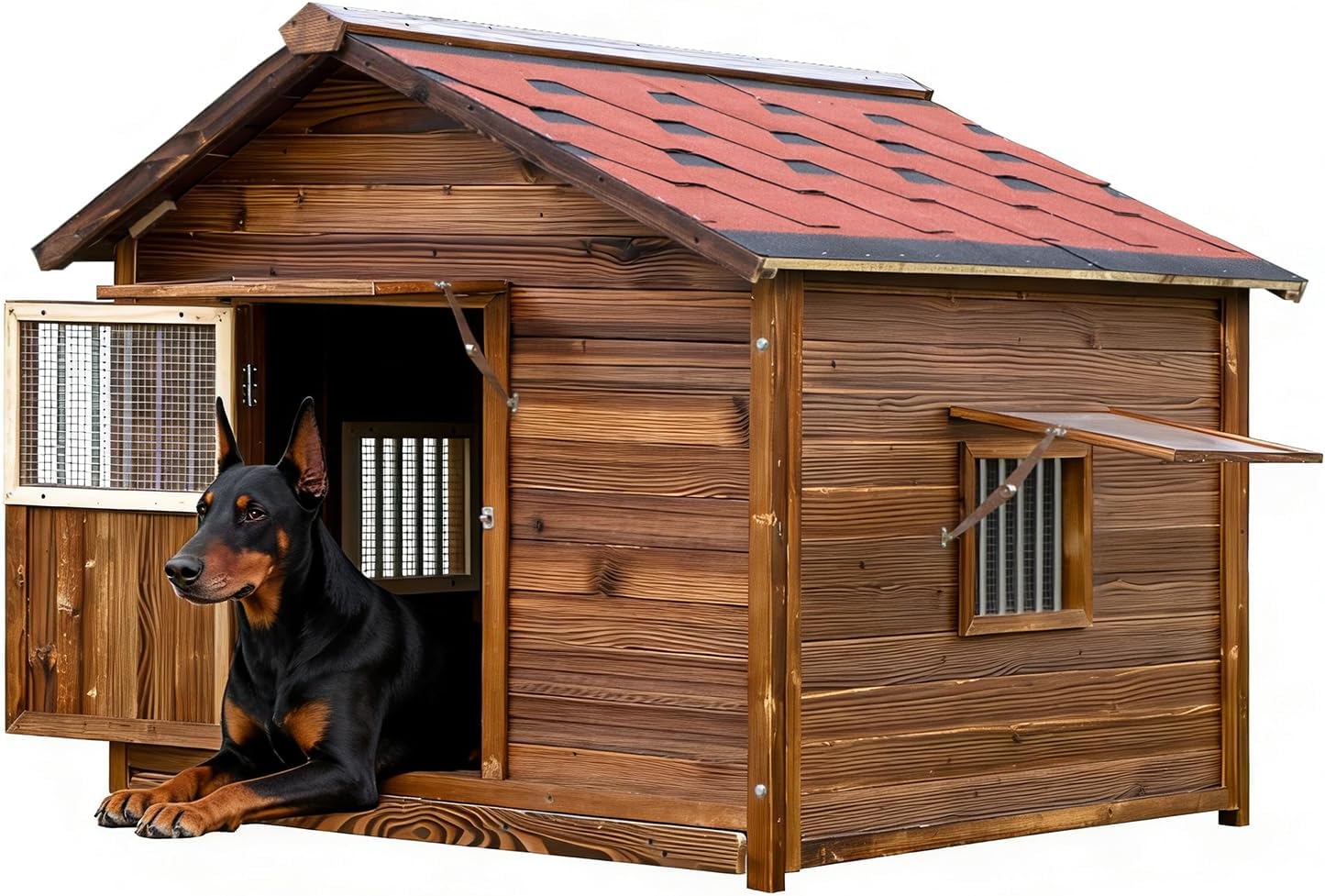 Luxury Solid Pine Wood Dog House for Medium or Small Dogs, Outdoor&Indoor Warm Doghouse with Elevated Removable Floor, Weatherproof Pet House with Window, L
