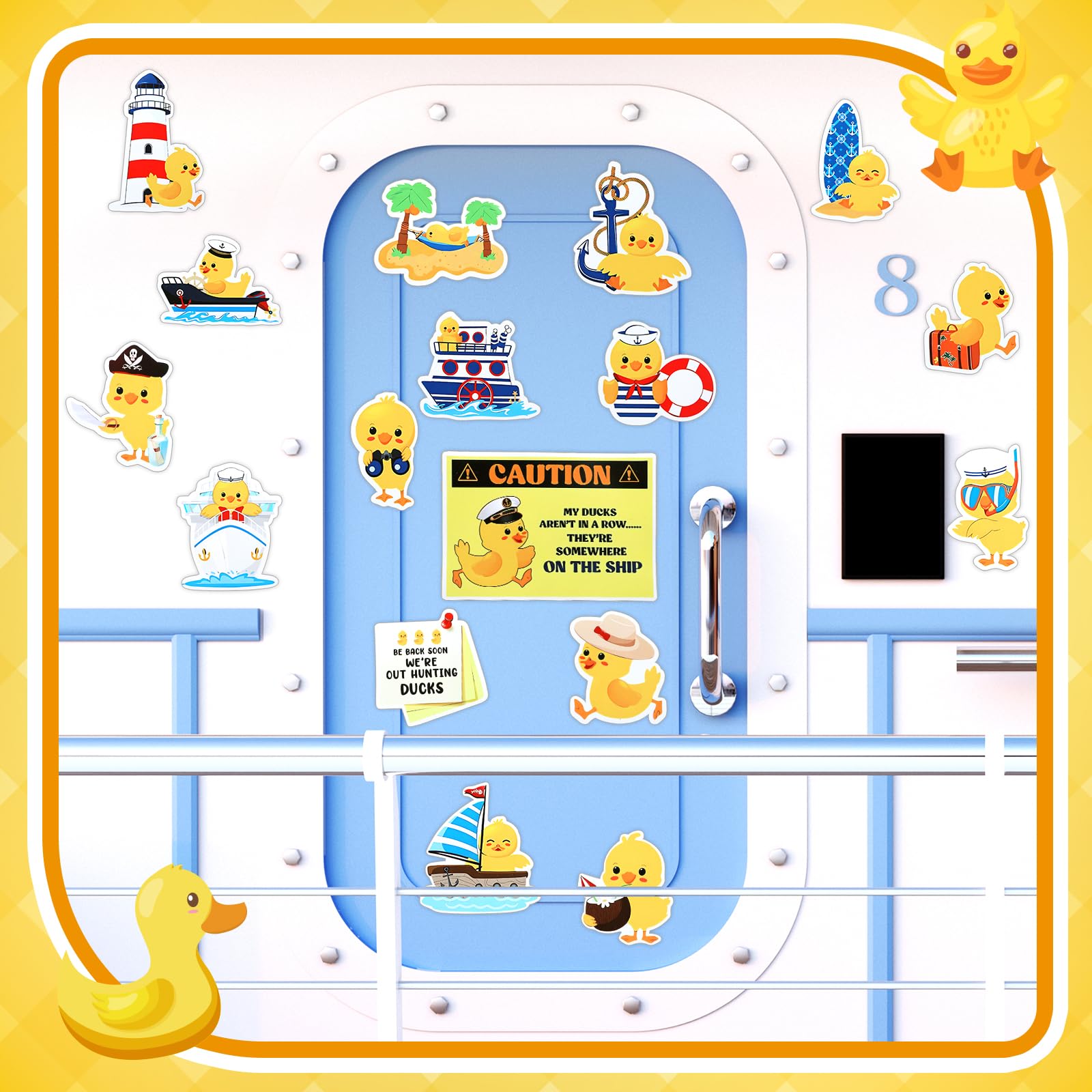 27 x Enten-Kreuzfahrt-Türmagnete, lustige Enten-Kreuzfahrt-Tür-Dekorationen, Enten-Magnete, Aufkleber, Aufkleber, magnetisch, wiederverwendbar, Kreuzfahrtschiff-Magnet für Türen, Auto, Kühlschrank,
