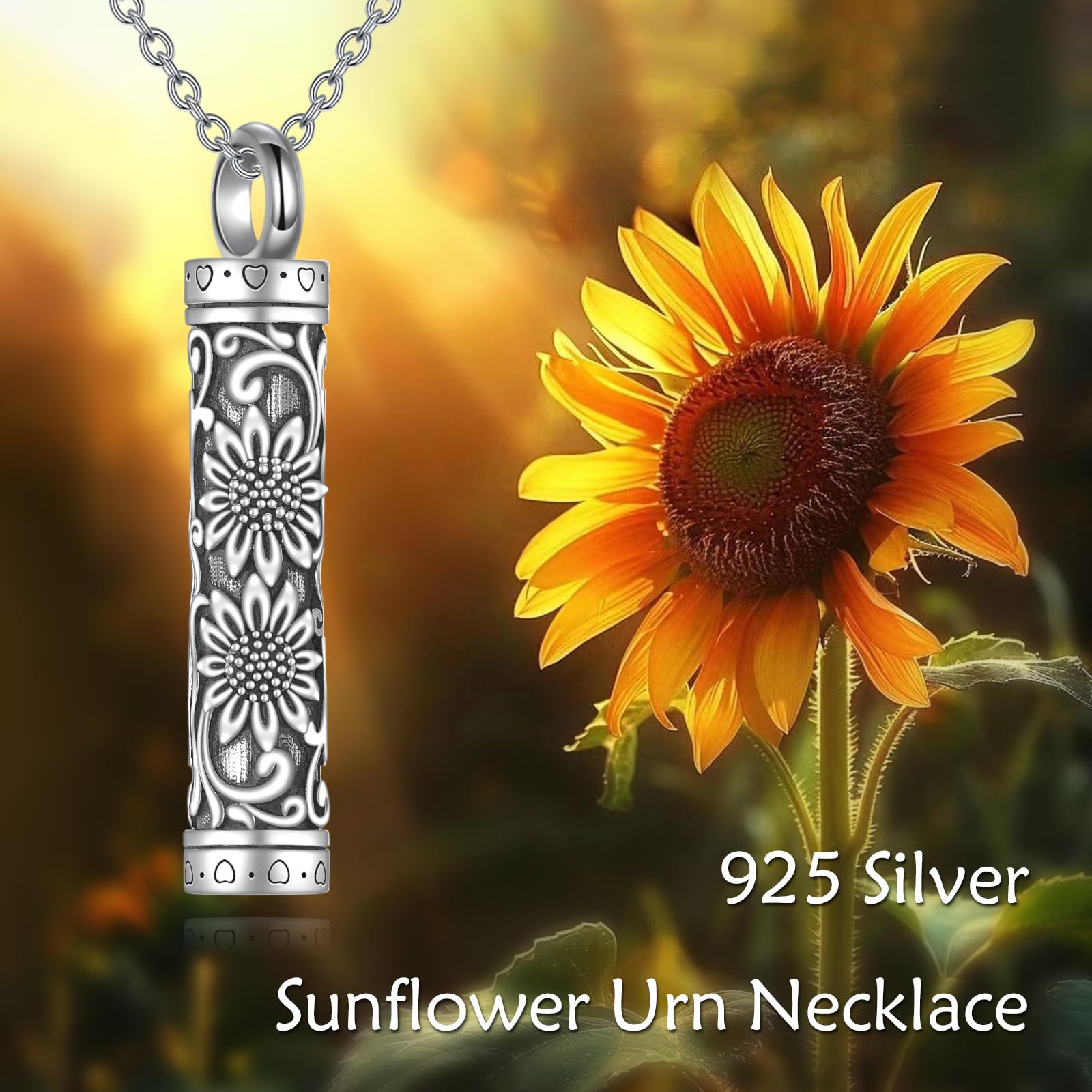 YAFEINI Collier urne funéraire tournesol pour cendres en argent sterling 925, bijou de crémation, cadeau commémoratif pour homme et femme