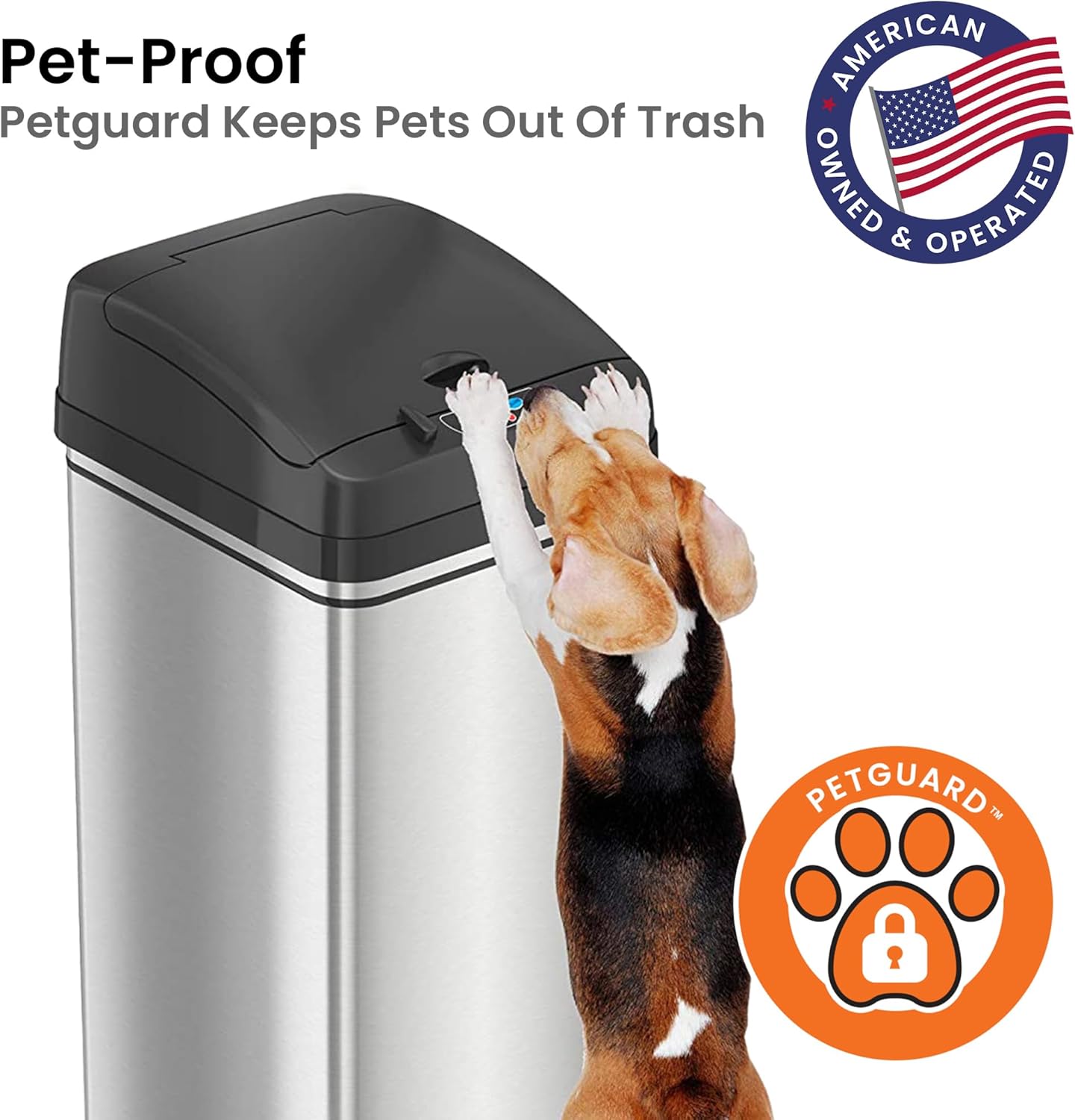 Touchless Stainless Steel Pet-Proof Kitchen Trash Can
