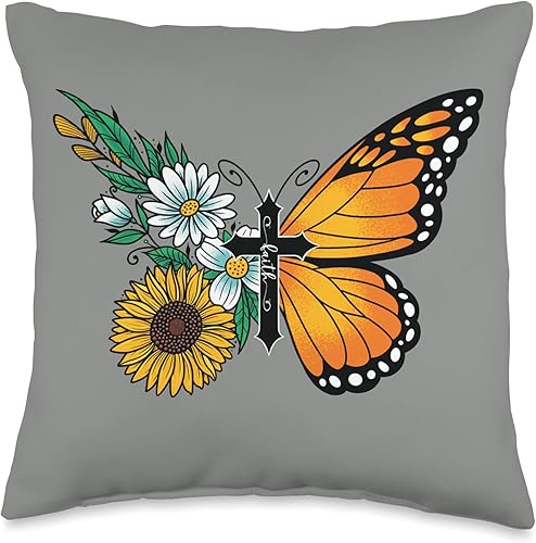 Almohada floral con diseño de mariposas, 16 x 16 pulgadas, multicolor