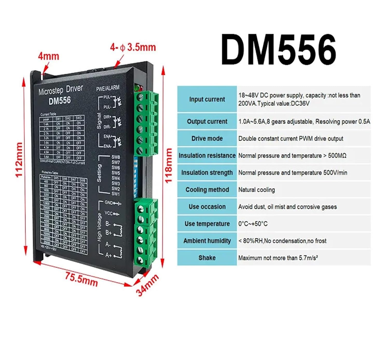 1pcs Microstep Driver TB6600 DM542 DM556 DM860 DM860H Motor Brushless Shell for 42/57/86 Nema17 Nema23(DM860H with Fan)