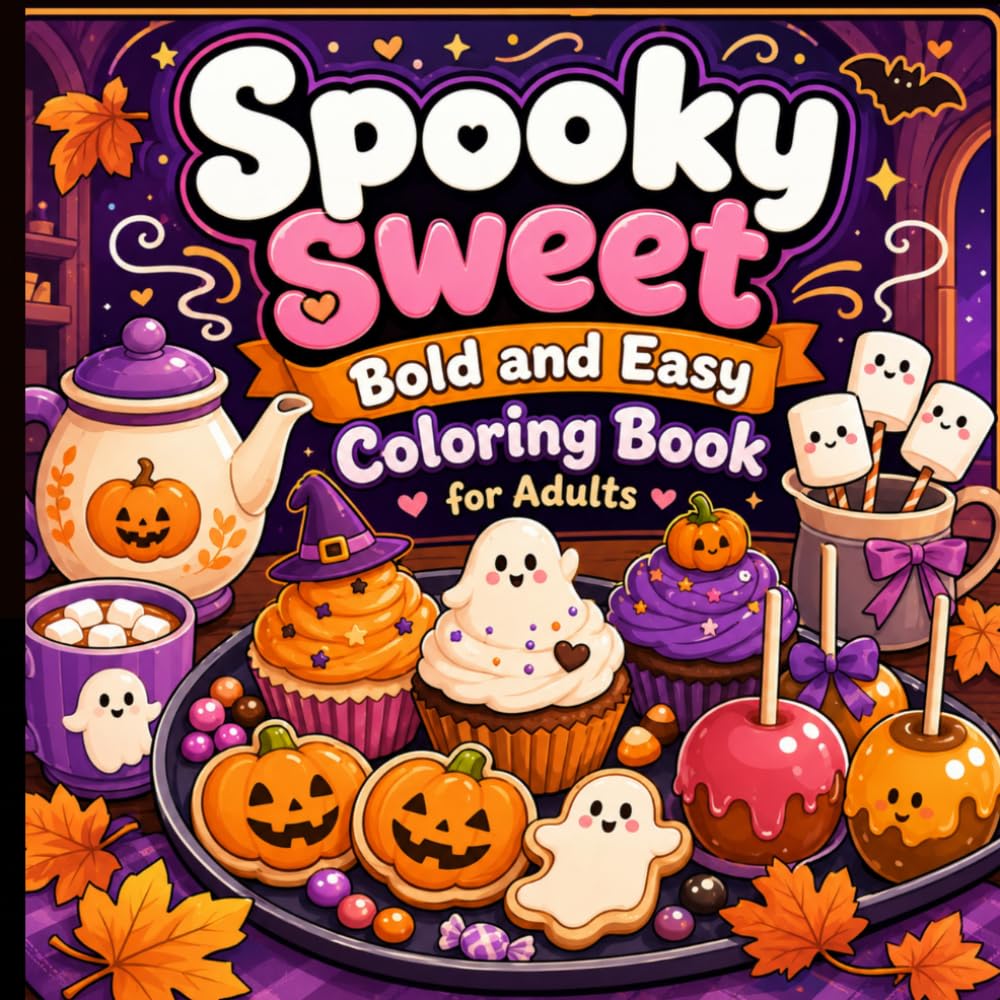 Bold and Easy Spooky Sweet Coloring Book for Adults: Kawaii Ghosts and Delicious Halloween Treats for Cozy Creative Moments.