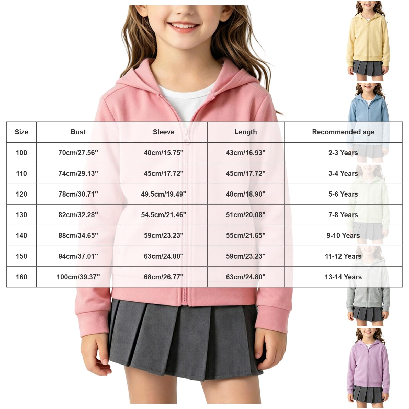 Felpa Zip Cappucciata Tinta Unita Ragazza, Tessuto Soffice Elegante | Colore Base Neutro Facilmente Abbinabile A Qualsiasi Bottom, Chiusura Lampo Pratica Per Veloce Vestibilità, Ideale Per Scuola