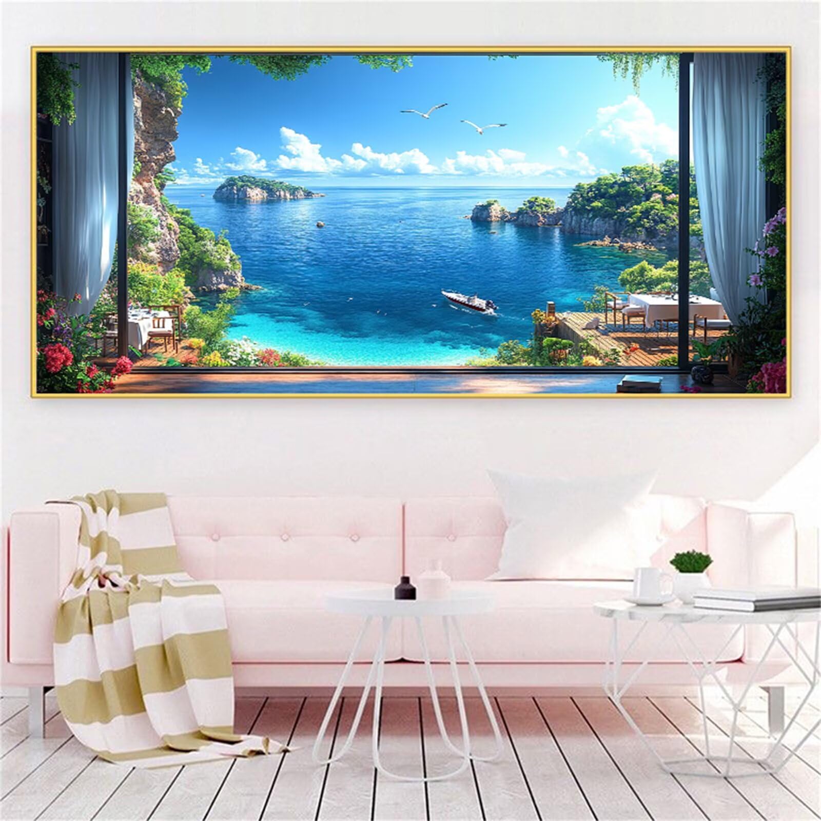 Dipingere con i Numeri Adulti 50x100 cm Vista mare Dipingere con i Numeri Adulti Bambini, DIY finestra Pittura Acrilica con Vernici e Pennelli per Decorazioni Natalizie Autunnali Casa, Regalo Z-263