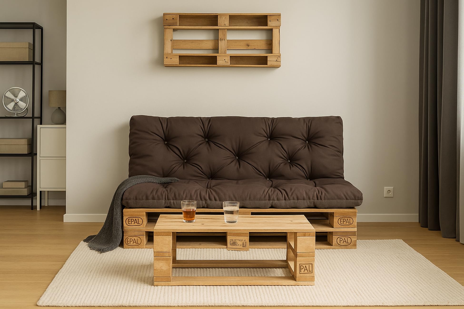 Cuscini pallet, Cuscini per pallet esterni/Cuscino Euro Pallet, Cuscino Divano, Cuscino Soggiorno da Giardino (Set:120x60+120x40cm, Marrone)