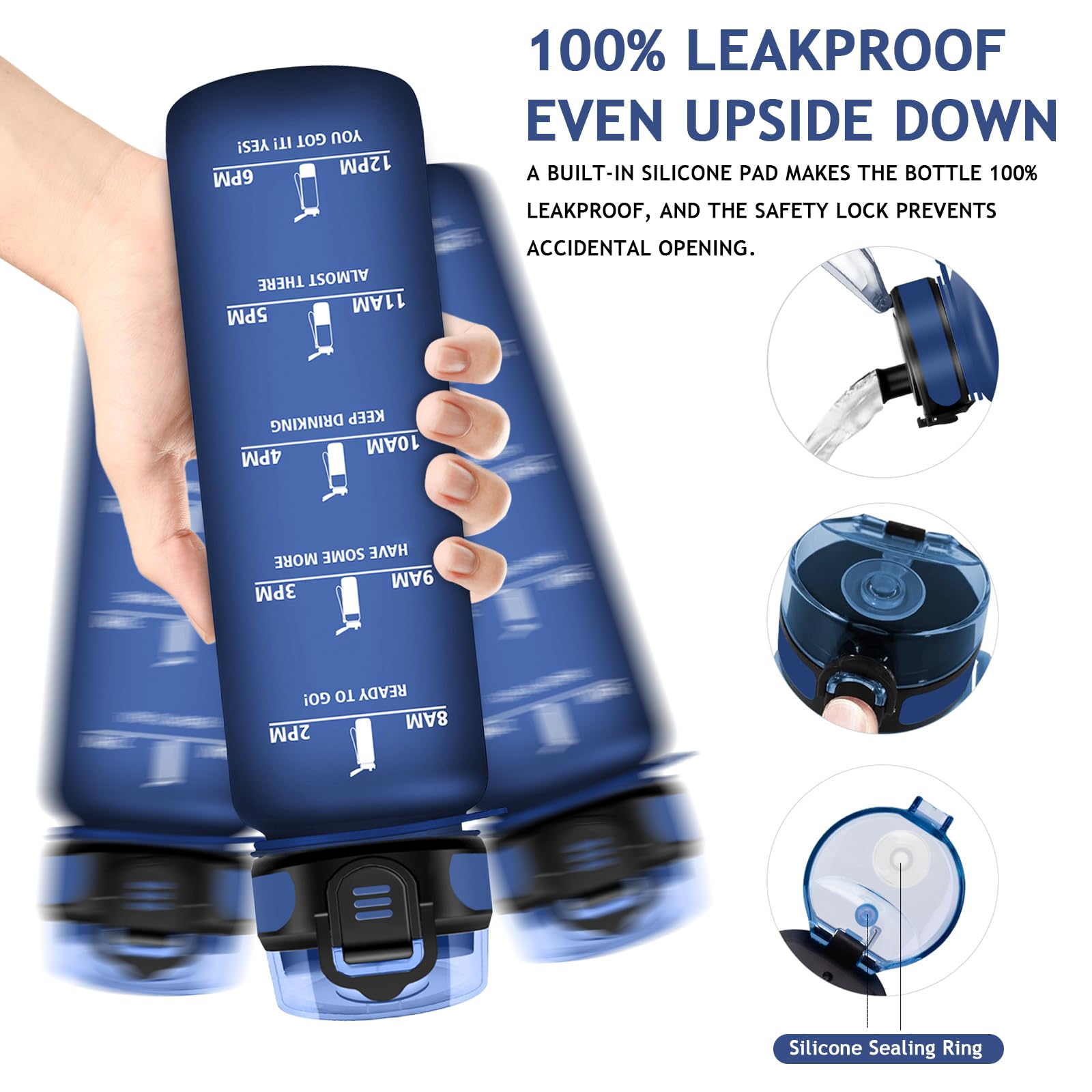 Vikaster Borraccia Sportiva, Borraccia 1000ml, Borraccia Sport, Borracce ciclismo, Senza BPA & Prova di Perdite, Borracce per, Adulto, Bici, Scuola, Ufficio, Yoga, Palestra, Campeggio-Blu Navy