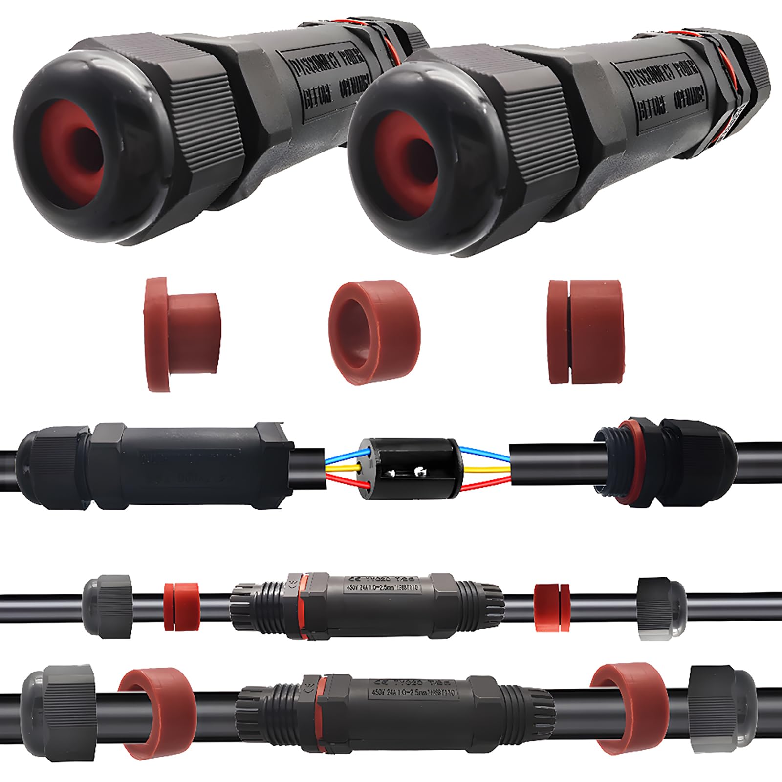 3 Scatole Di Giunzione Impermeabili IP68 - Connettori Elettrici 2/3 Vie Per Cavi 4-8mm - Foto 4