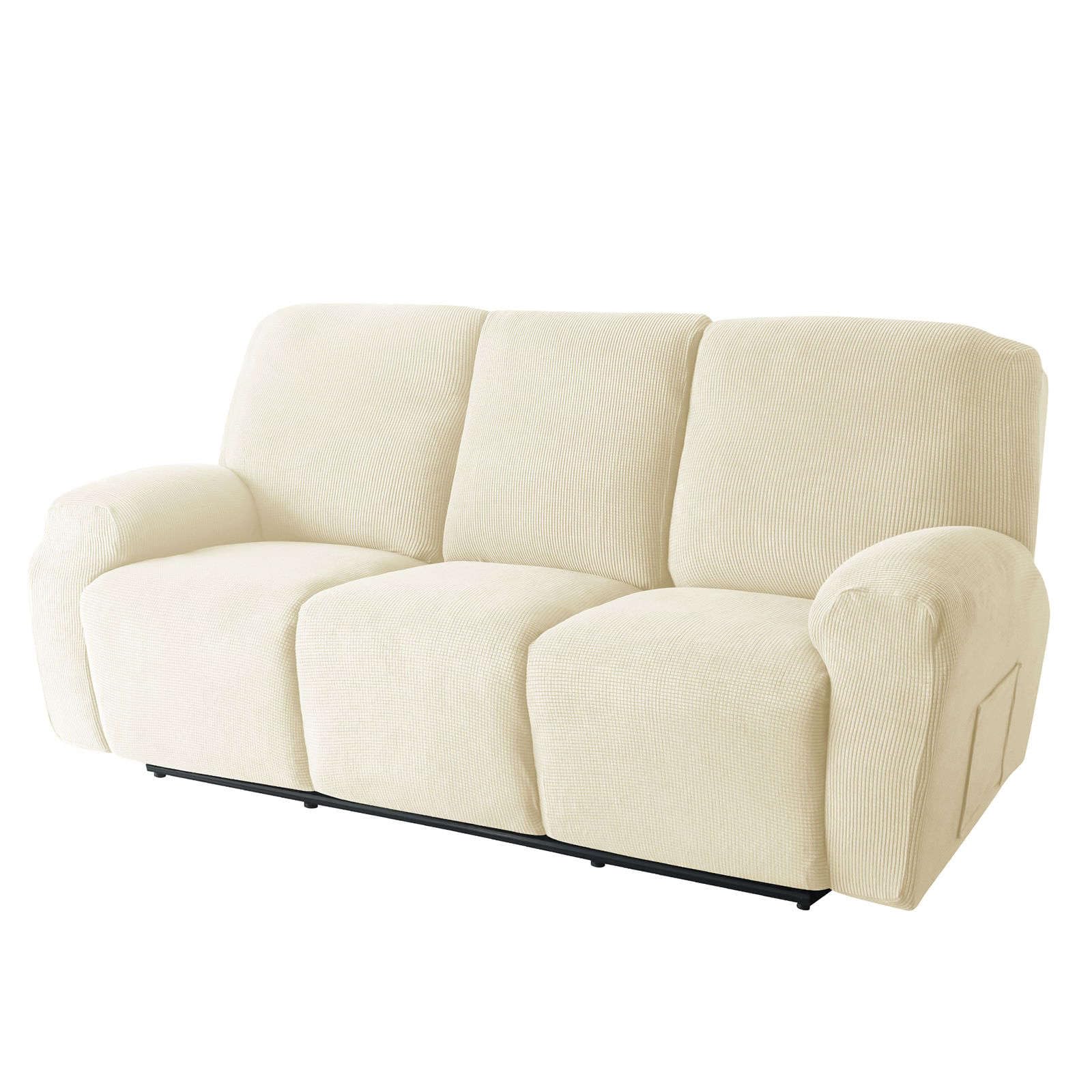 Clgty Beige Stretch 8-Piece Recliner Couch Covers 3 Seat, Soft Jacquard Fabric Reclining Sofa Slipcover With Pocket Armchair Covers For Pets Kids-3 Seater