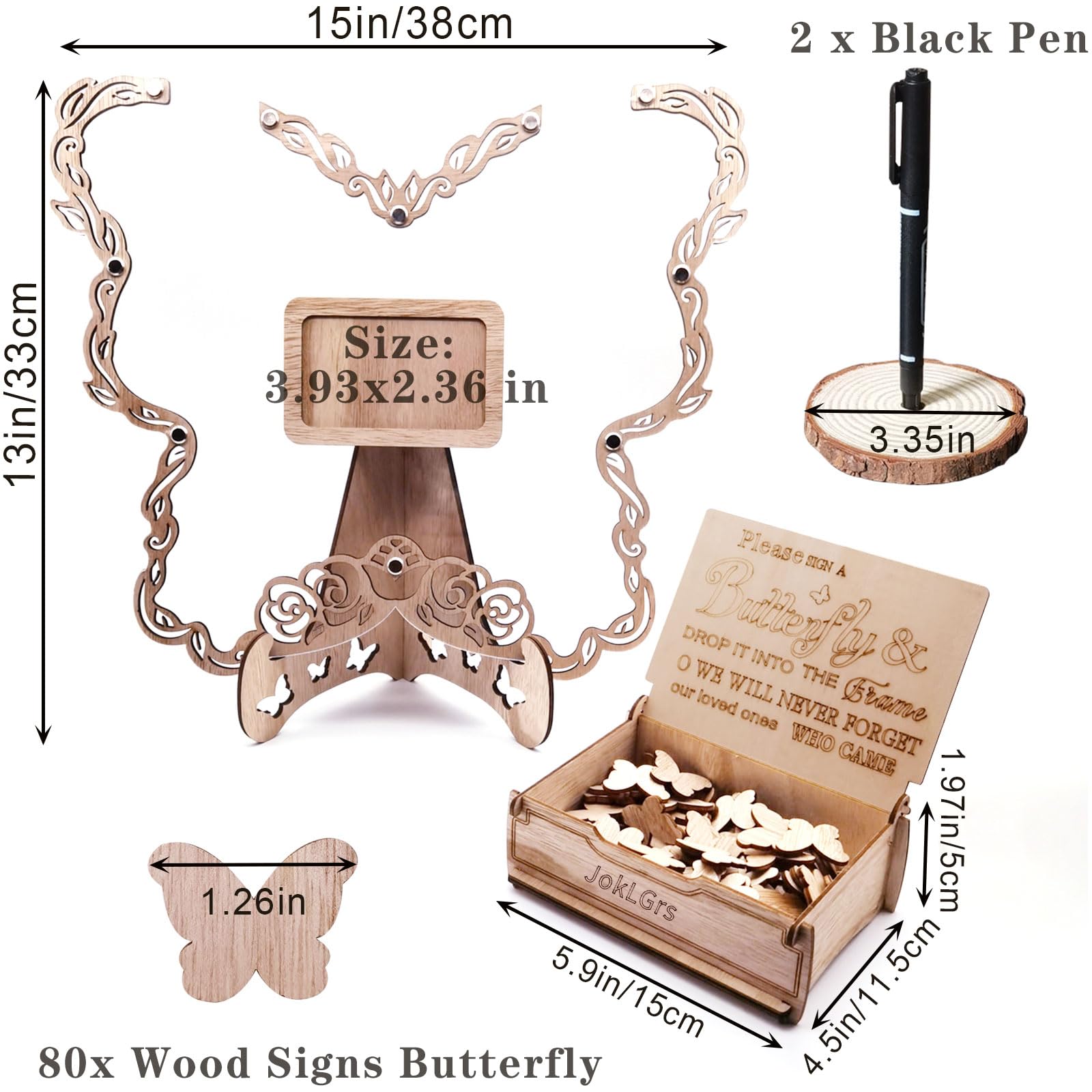 Hochzeitsgästebuch-Alternative, Holz-Schmetterling, Babyparty, Gästebuch, Hochzeitsempfang mit 80 Holz-Schmetterlingen und Tropfenbox, rustikales Hochzeitsschild, Dekoration für Jahrestag und