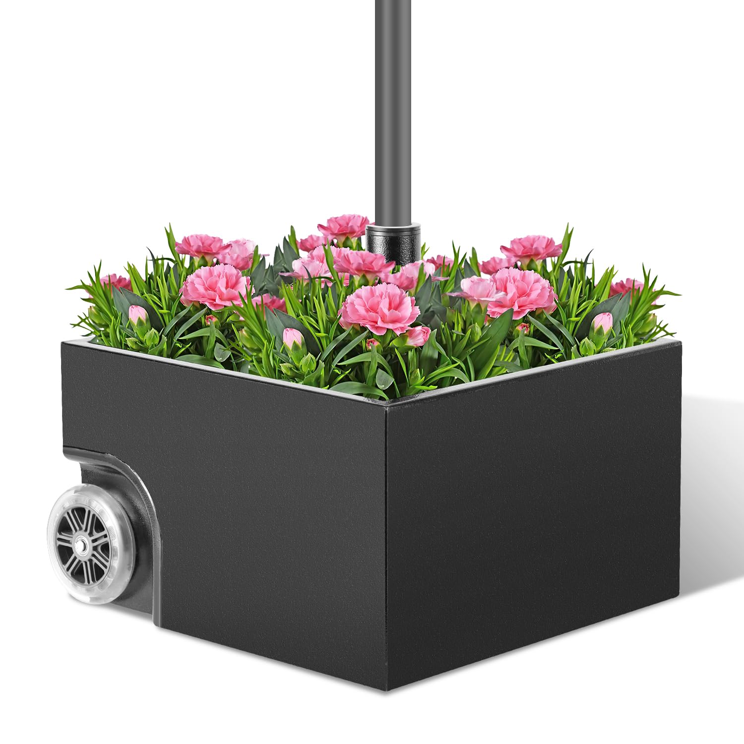Ansobea Parasolstandaard met wieltjes, 77 kg, beplantbaar, parasolstandaard, voor parasolstangen 38/48 mm, vulbaar met afvoergat, parasolstandaard, verrijdbaar voor terras en tuin