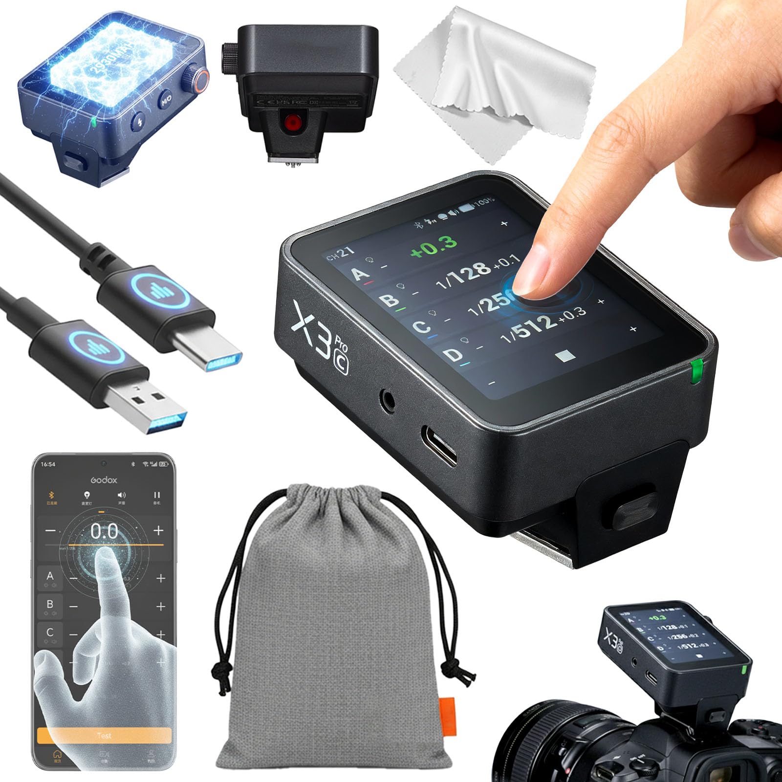 GODOX X3 PRO C X3PRO C Shutter Control Flash Trigger for Canon with Bluetooth Integration & APP Control Touch Screen 2.4GHz Wireless X System Pro