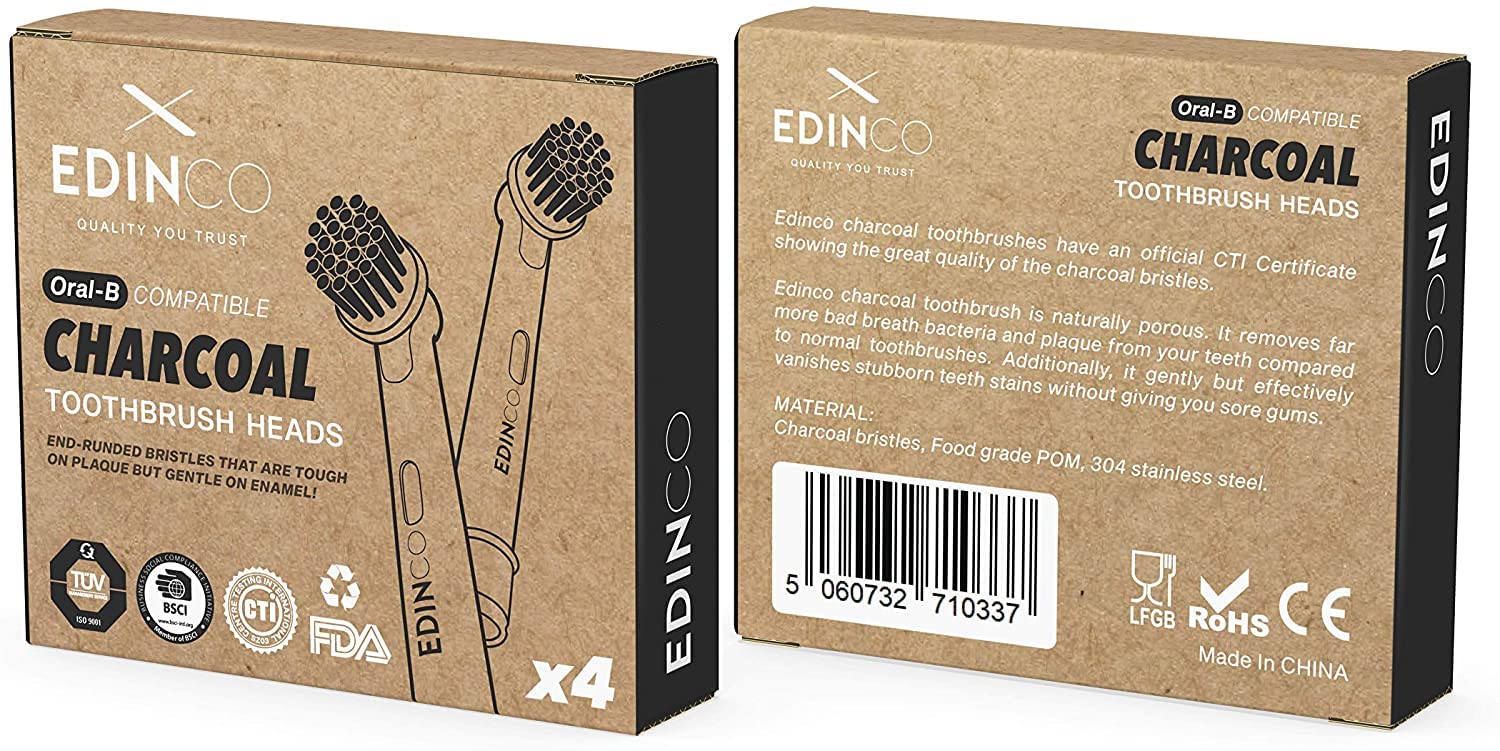 Edinco Recyclable Charcoal Toothbrush Heads for Oral B (4/8 Pack) Black, 8 count (Pack of 1) - Image 3