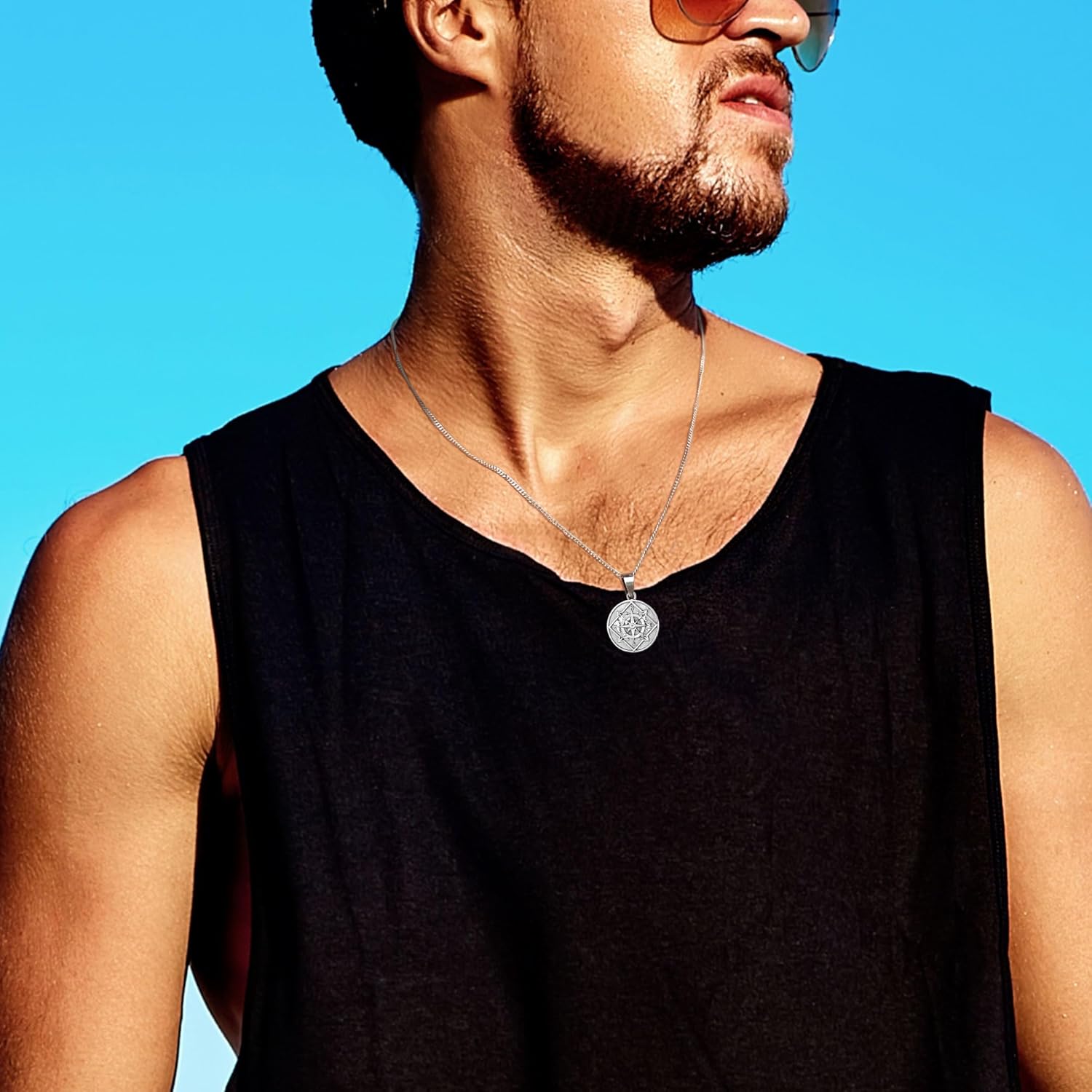 murtoo Compass Pendant Necklace for Men, Gold Silver Stainless Steel Mens Compass Necklaces, Stylish Jewelry Gift for Men Him Her