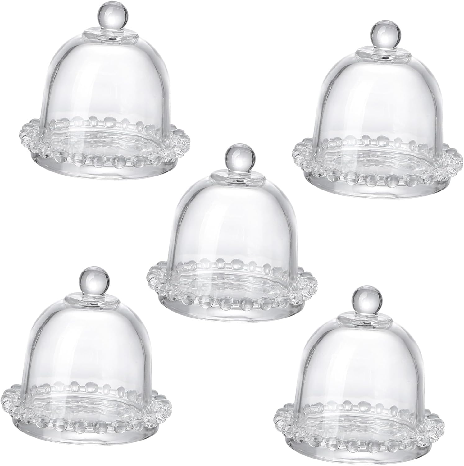 5pcs Transparent Glass Cake Covers Food Protective Domes Small Lightweight Portable for Dessert Display and Refrigerator Storage