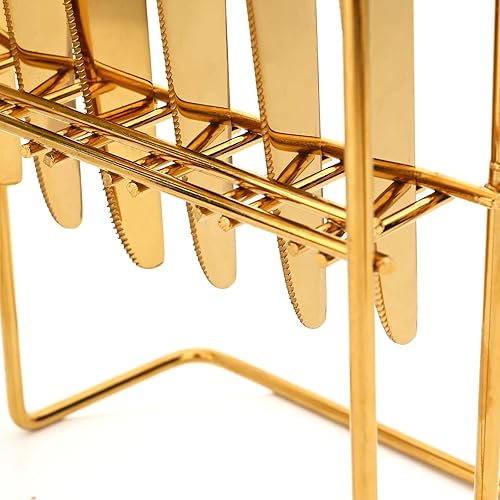 Miniatura 5 de Juego de cubiertos colgantes de 24 piezas con un estante para cubiertos, cubiertos de acero inoxidable con mango de madera de imitación de mármol