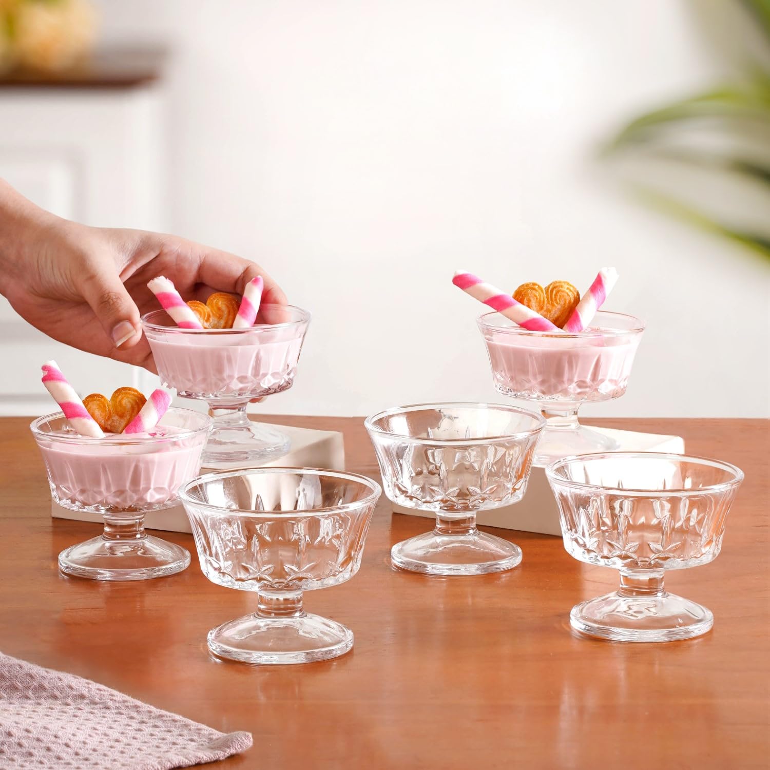 Nestasia Transparent Glass Bowl Set of 6 for Ice Cream (120ml Each) - Star Engraved Dessert Bowls for Sundae, Sweets & Pudding | Food Safe & Heat Resistant - Perfect for Gifting-image-2