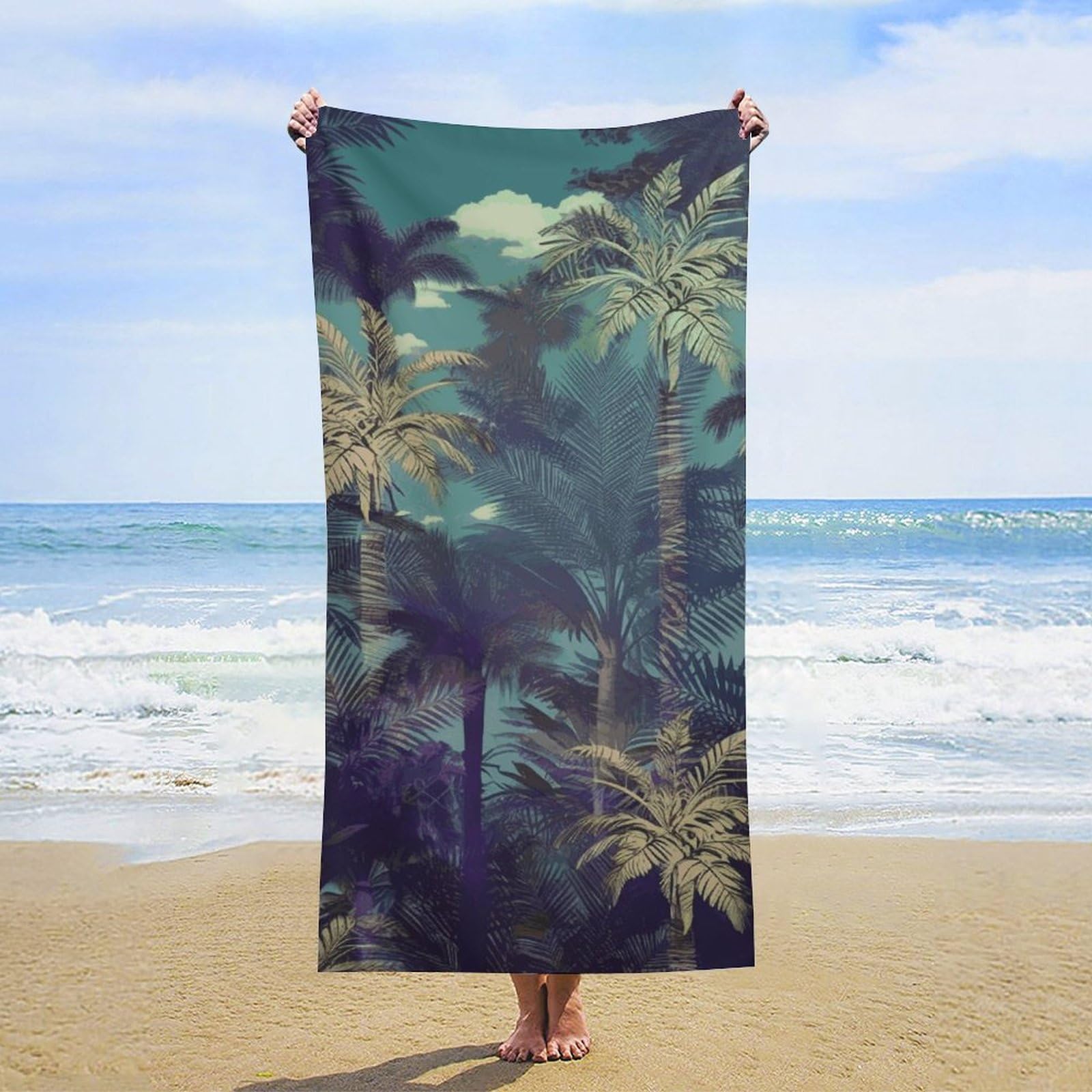NTVOWPZO Fantasy Palm Tree Jungle Beach Towel Oversized Microfiber Bath Towels Lightweight Sand Proof Beach Towels Absorbent Pool Towels for Swimming Yoga Bathroom Towel 31.5" X 63"