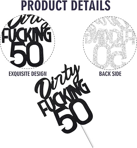Miniatura 4 de Dirty Fuxking - Decoración para pastel de cumpleaños 50  Decoración para pastel de 50 cumpleaños con purpurina negra  Divertida decoración de pastel