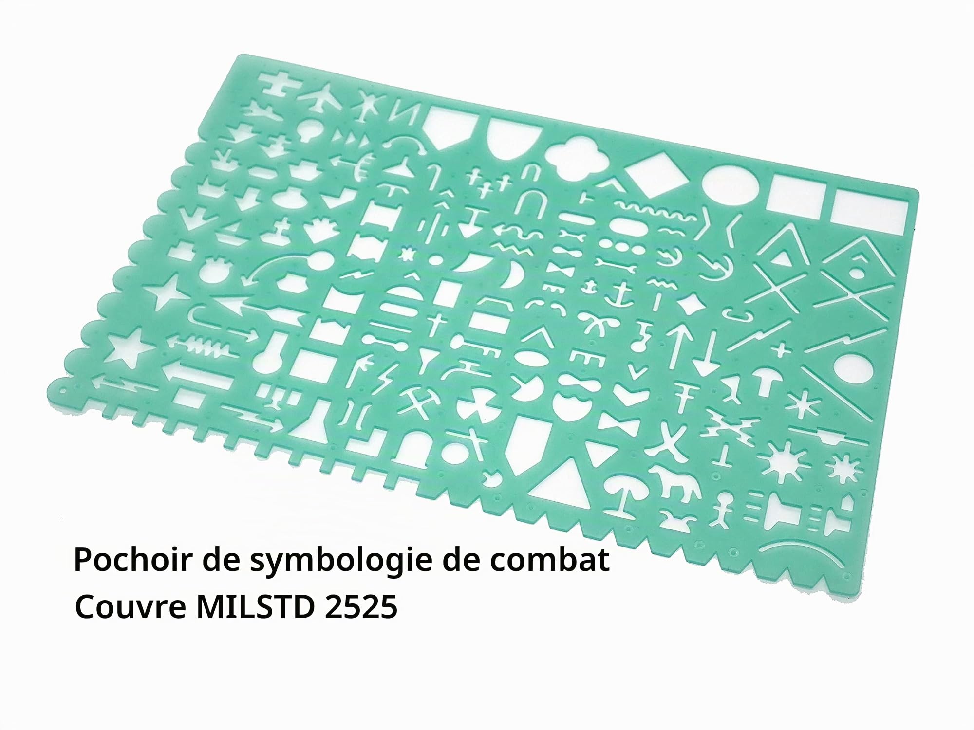 Pochoir Militaire Normographe — Symboles NATO Combat de Style Standardgraph, Signes Tactiques MIL-STD 2525 pour Cartographie Armée, Calques et Sable, PETG Réutilisable, Fabriqué en Australie