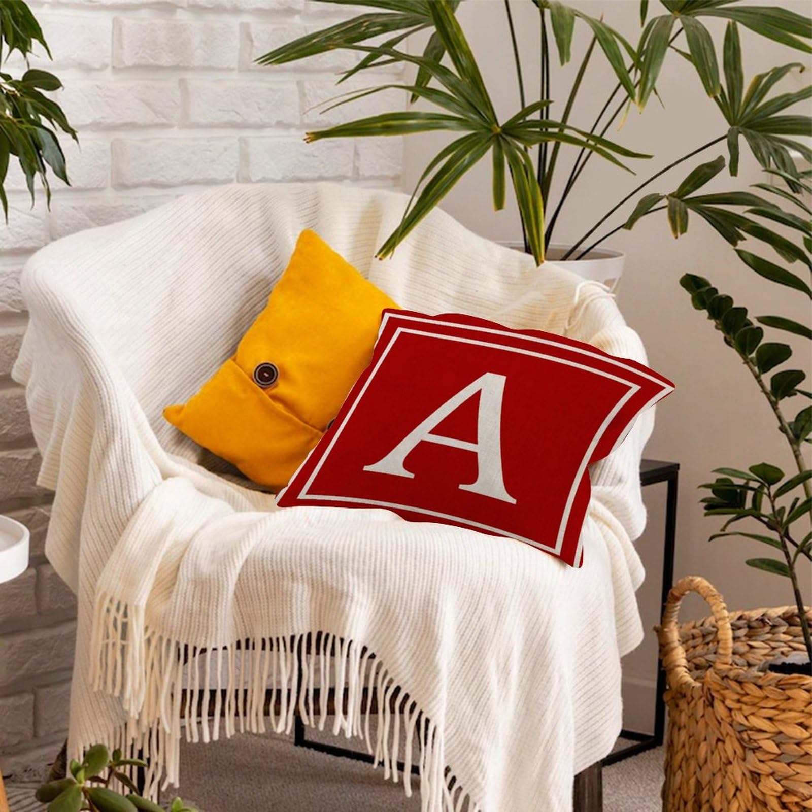 COVOME Initial Letter R Monogram Linen Pillow Cover – Two-Side Printed Boho Decorative Sham - View #7