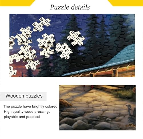 Miniatura 2 de Cabin Forest Night Jigsaw Puzzles 500 Pieces for Adults,Learning Educational Puzzles,Difficult and Challenge Families Toys with Mesh Storage Bag