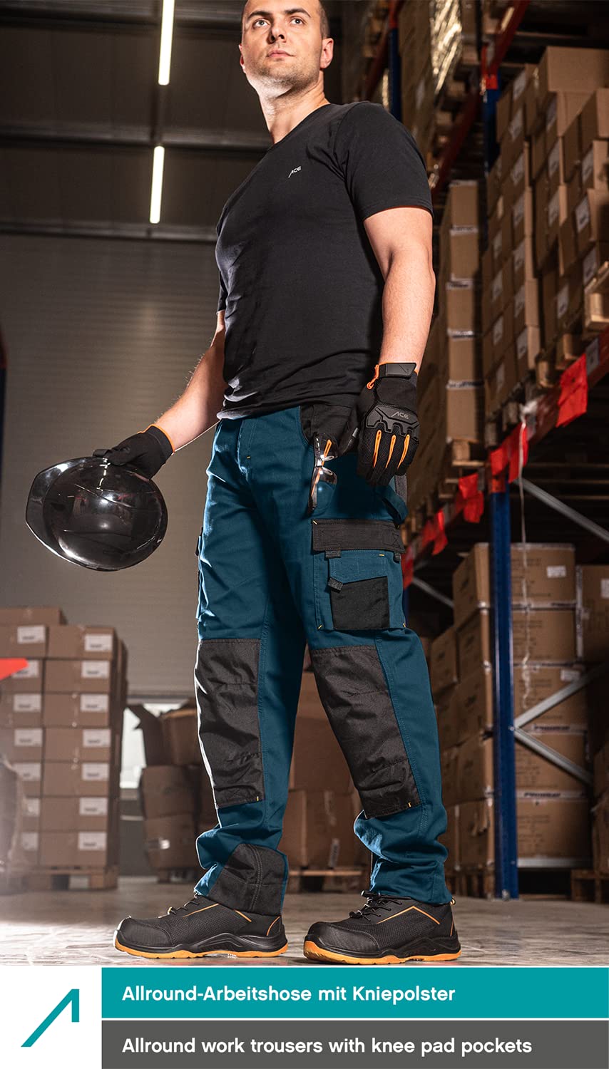 ACE Genesis Pro Pantalones de Trabajo Largos para Hombre - Pantalones Cargo de Trabajo para Hombre - Cintura elástica y Bolsillos en Las Rodillas - Azul Oscuro - 34/32