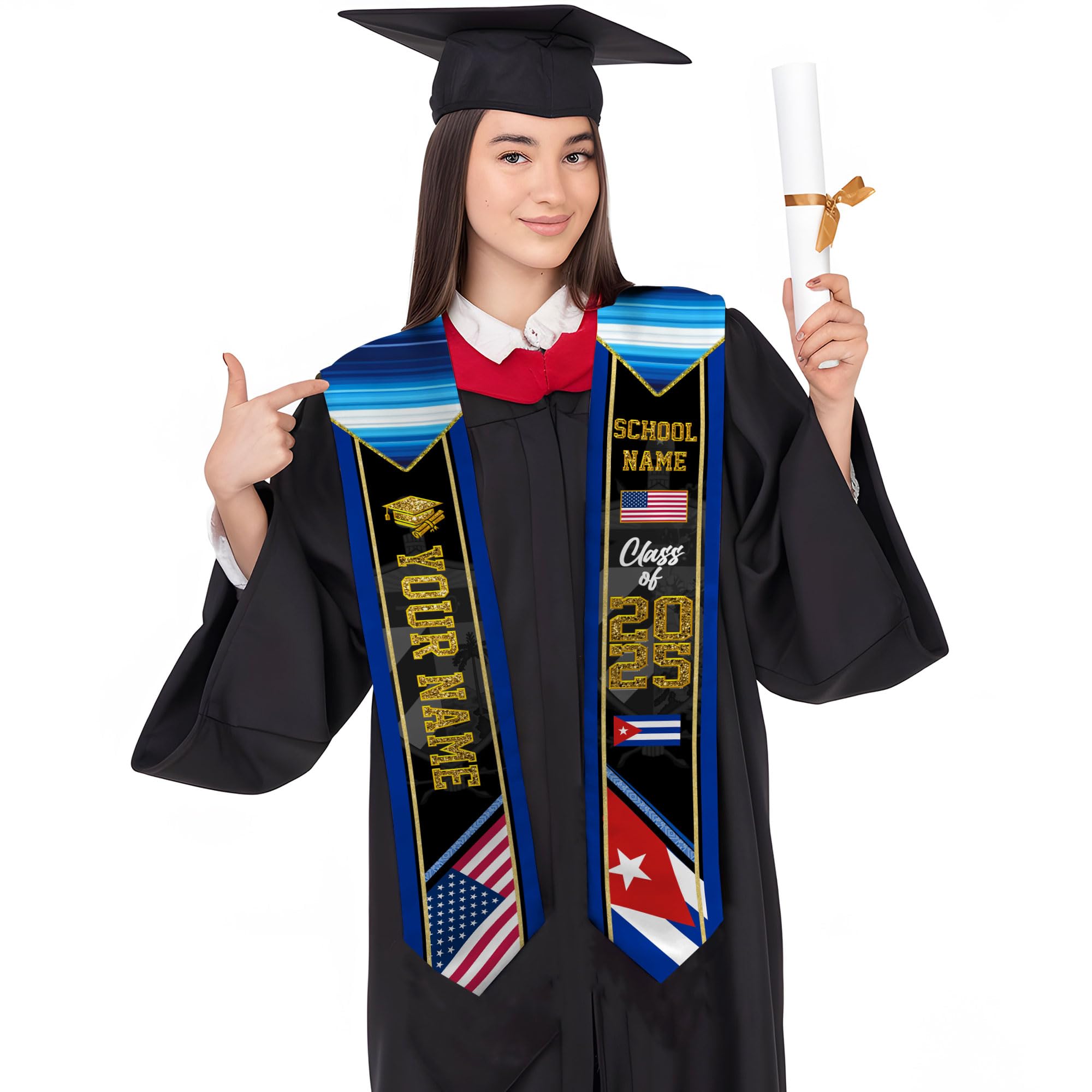 Custom Cuba Flag Graduation Sash 2025, Cubans Graduation Stole, Cuban American Flag Graduation Stole Class of 2025 Cb 11