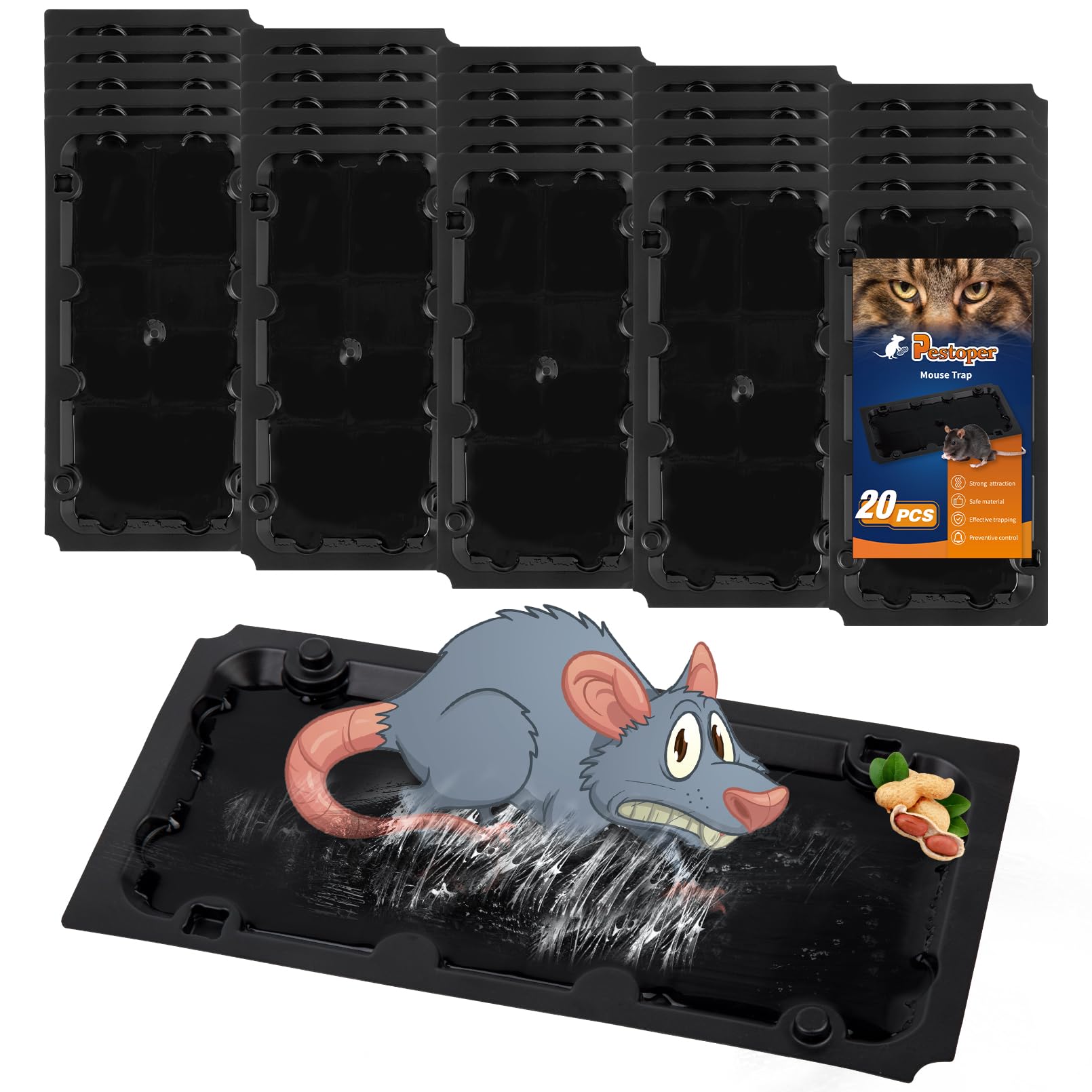 Repulseo Pièges à Souris Et Rats - 10 Plaques Glue Extra Forte Aromatisee, Sans Poison