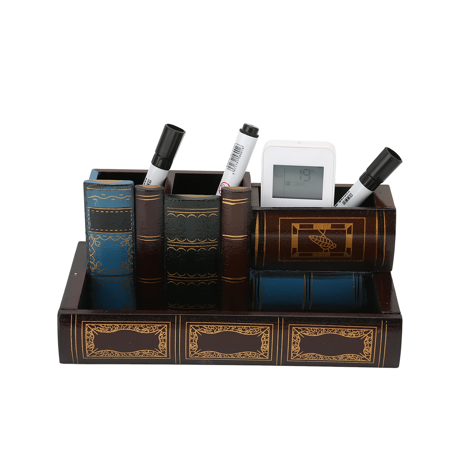 Pencil Holder Pot, Retro Pen Desk Organizer Wooden False Book Storage Box Jewelry Box Desk Pencil Holder Stand
