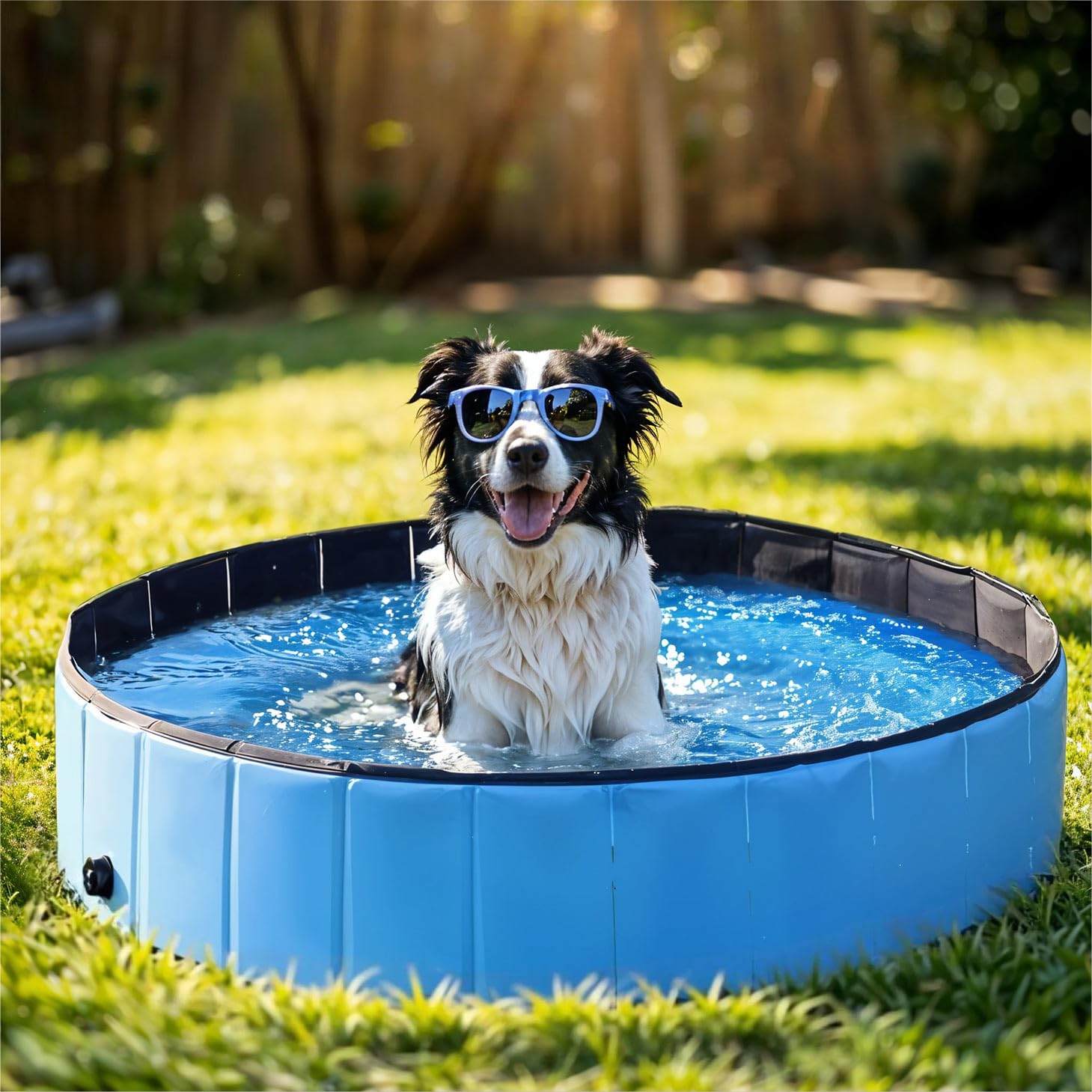 Piscina per cani Dexter, 80 x 20 cm, pieghevole per cani e animali, capacità 100 l, fondo antiscivolo, blu