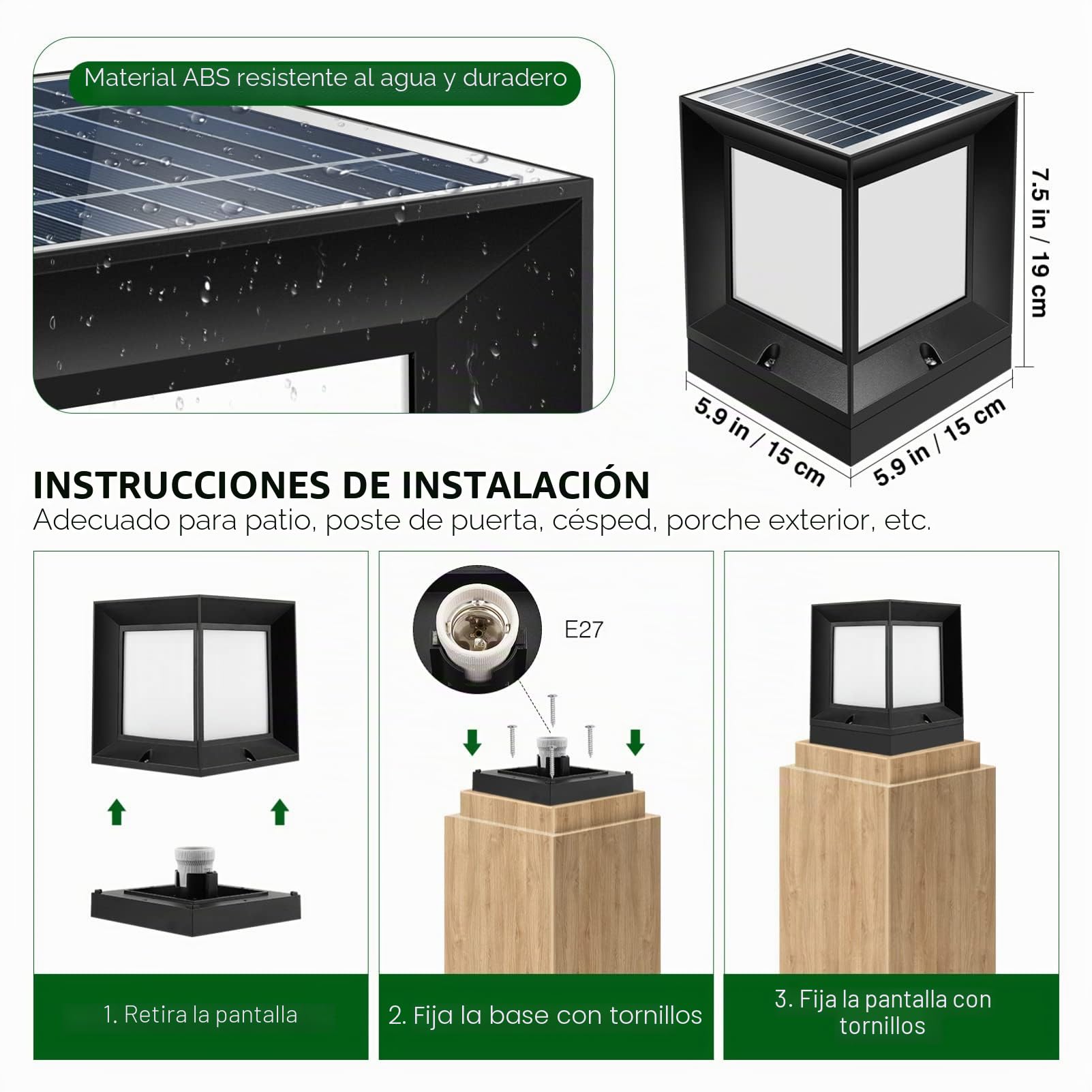 1 Juego Estigma De Jardín Led Lámpara De Pilar Solar Luz Del Poste De La Cerca Luces De Columna Solar Luces Solares Para Postes Tricolor Lámpara De Poste Abdominales De Ingeniería