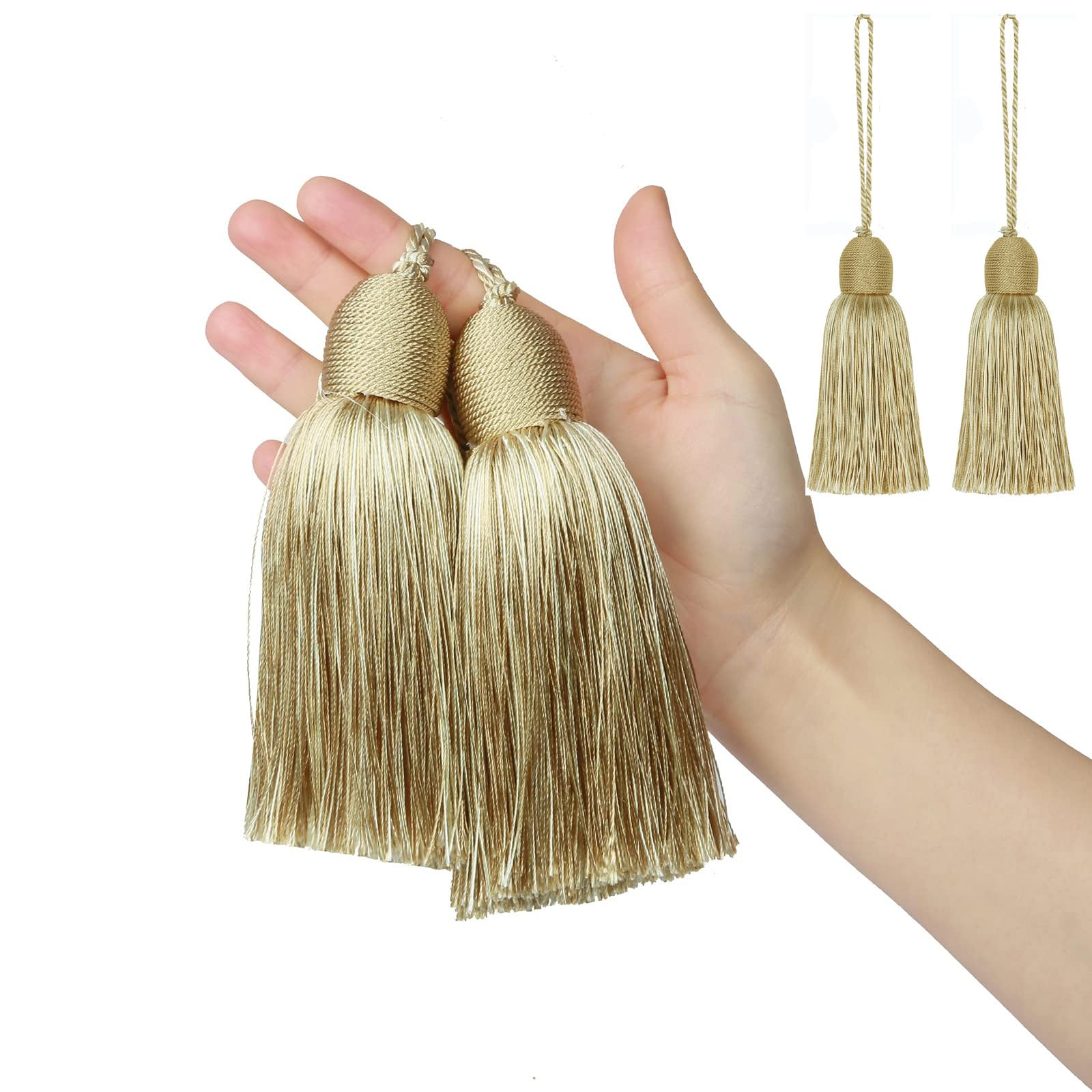 Fenghuangwu Tassel Charms polyester Key Tassels with Loop,DIY Handmade Craft Accessories of Home and Furniture Decoration 4pcs (Mix Beige)