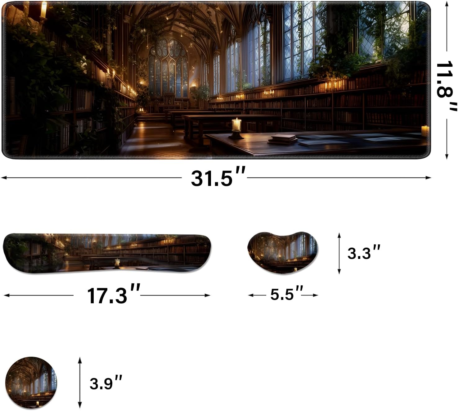 Desk Pad and Keyboard Wrist Rest, Large Mouse Pad + Keyboard Pad+Mouse Wrist Support, Non-Slip Desk Mat Protector for Office, Home 31.5×11.8 Inches Cathedral