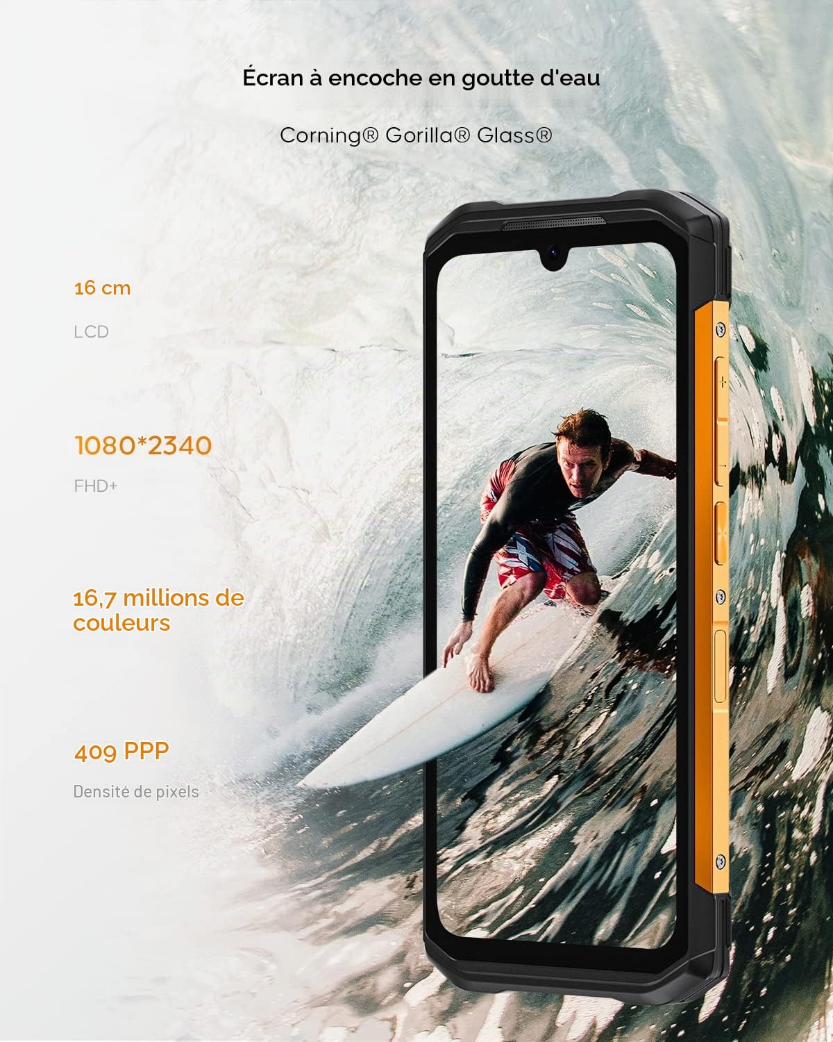 DOOGEE Telephone Portable Incassable, S98 (2022) 6.3" FHD+ Helio G96 8 Go+256 Go Android 12, Caméra 64MP et Caméra de Vision Nocturne IR 20MP 6000 mAh Affichage arrière, Antichoc/Étanche-Orange