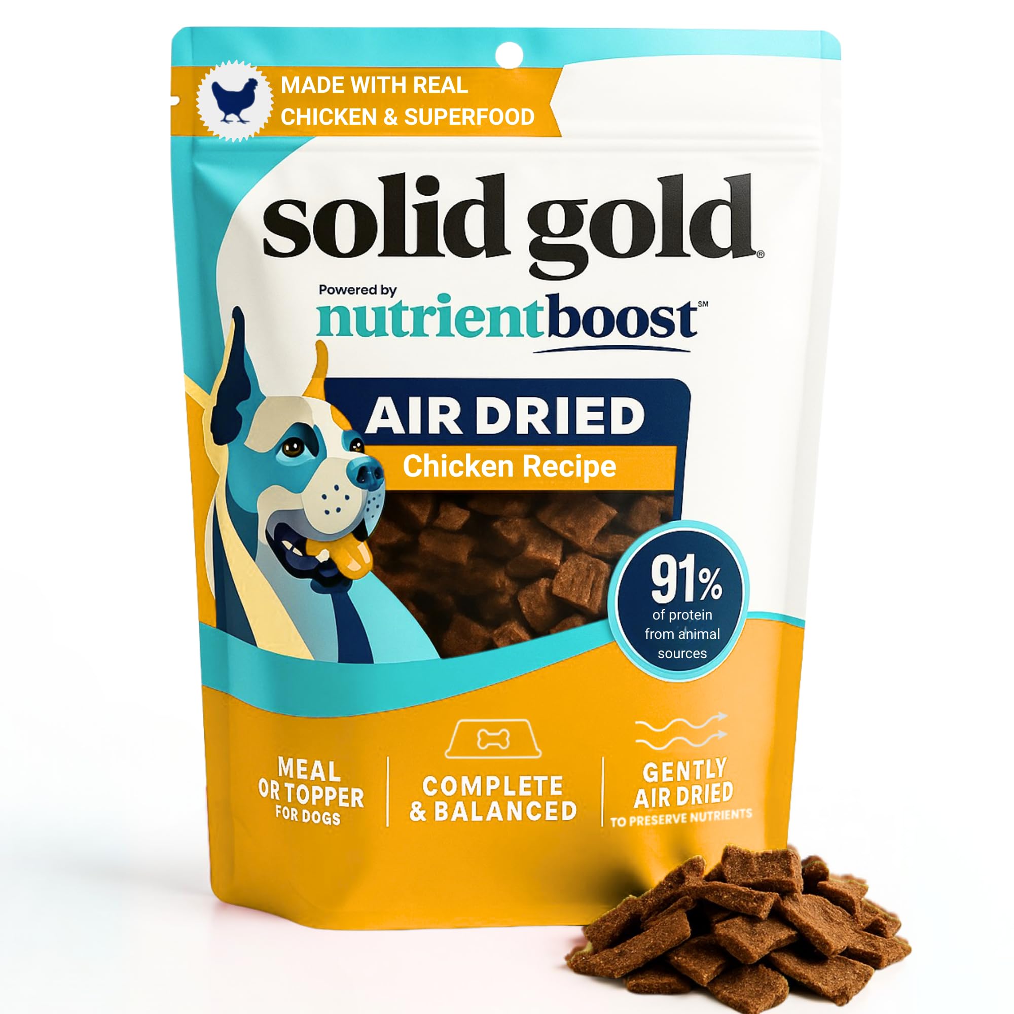 Solid Gold Air Dried Dog Food Toppers for Dry Food - Healthy Dog Treats w/Real Chicken & Superfoods - Serve as a Complete Meal, Topper or Treats -