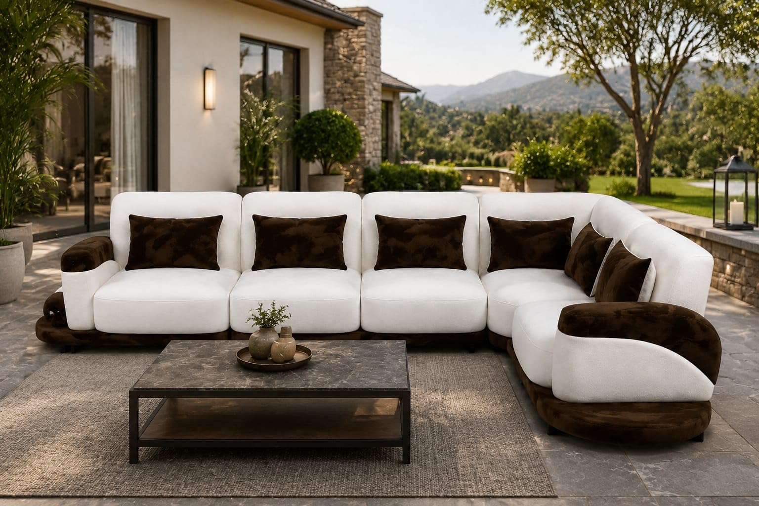 Luxury L Shape Sofa Set for Living Room | 6 Seater Modern Sectional Corner Sofa in White & Brown Two Tone Colour | Premium Fabric Upholstery, Plush Cushions-image-25